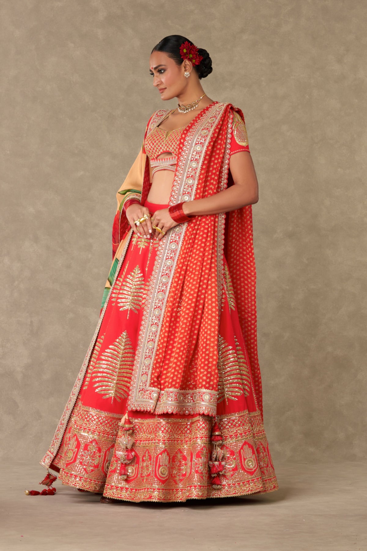 Red Paan Patti Lehenga Set