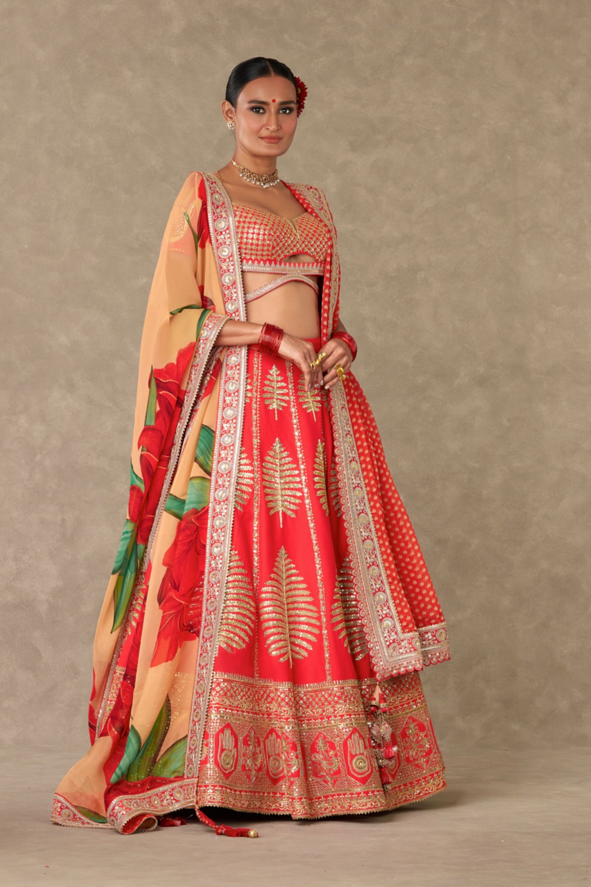 Red Paan Patti Lehenga Set