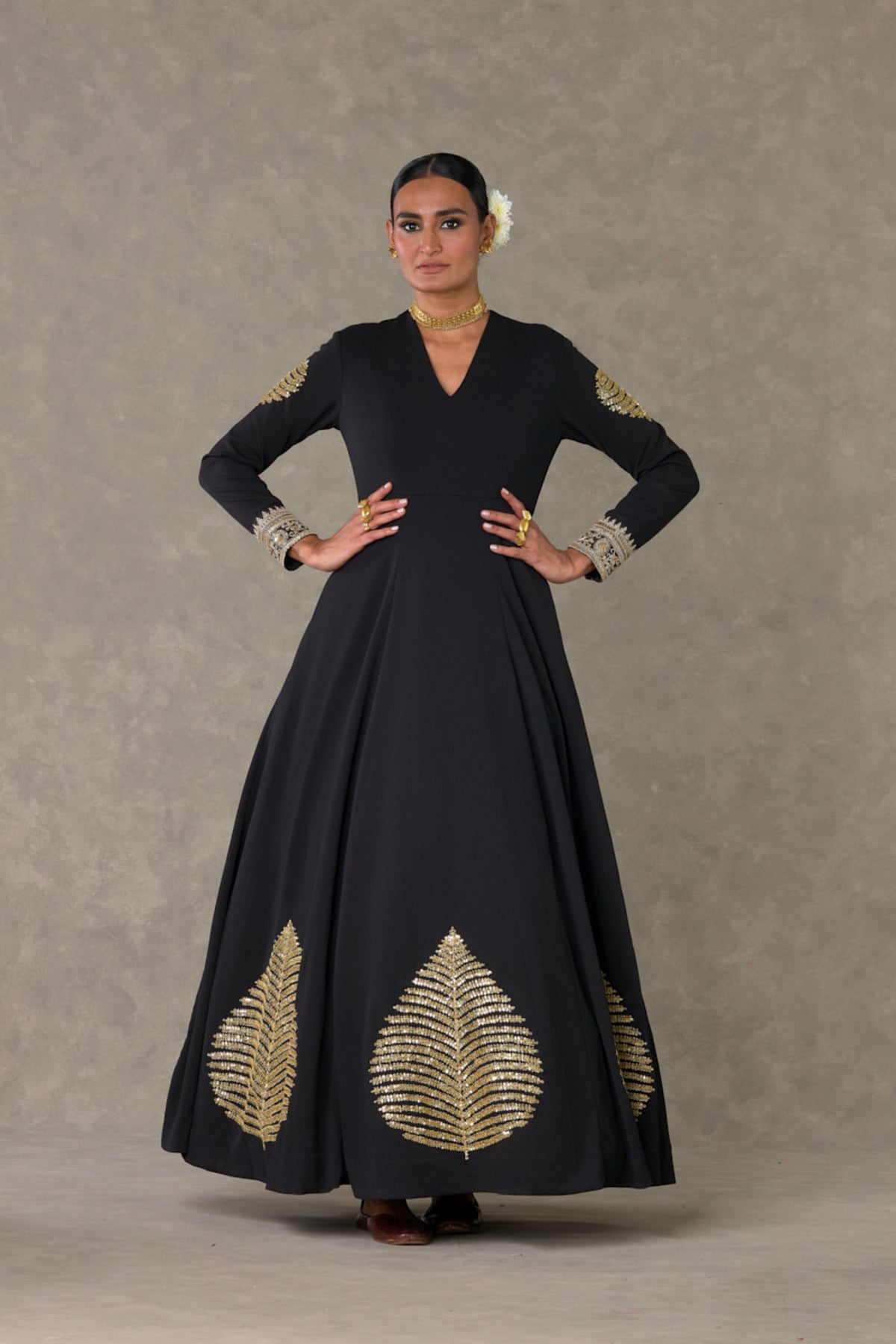Black Kashmiri Patti Gown