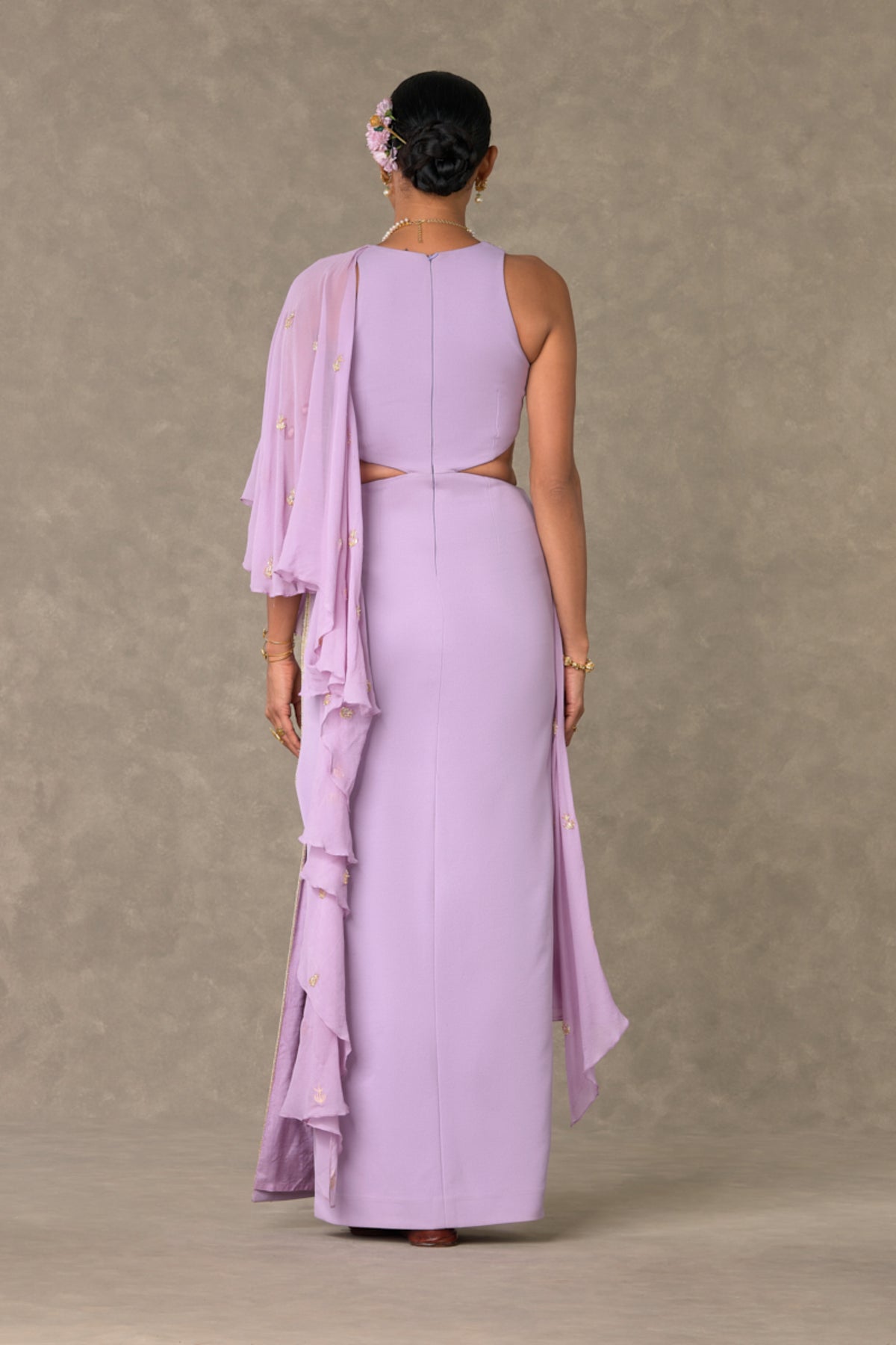 Lilac Trikone Saree Gown