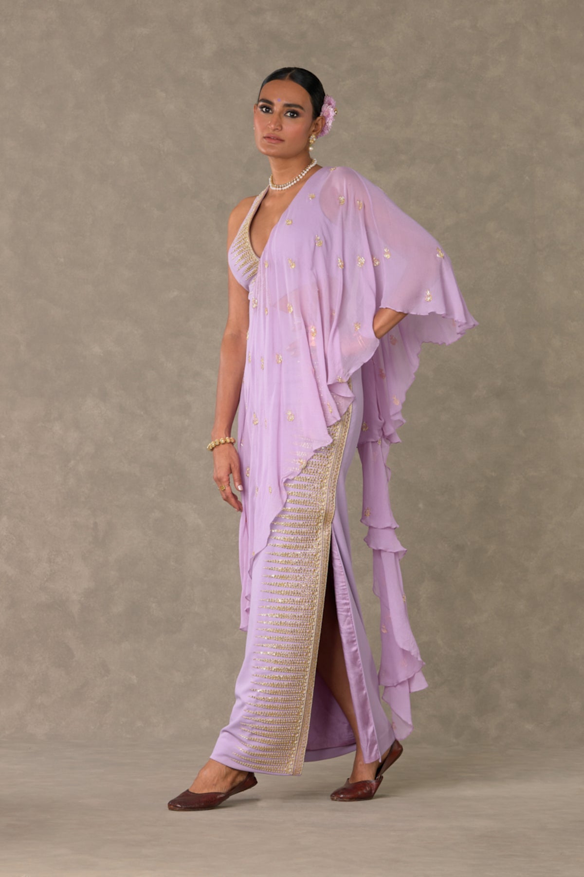 Lilac Trikone Saree Gown