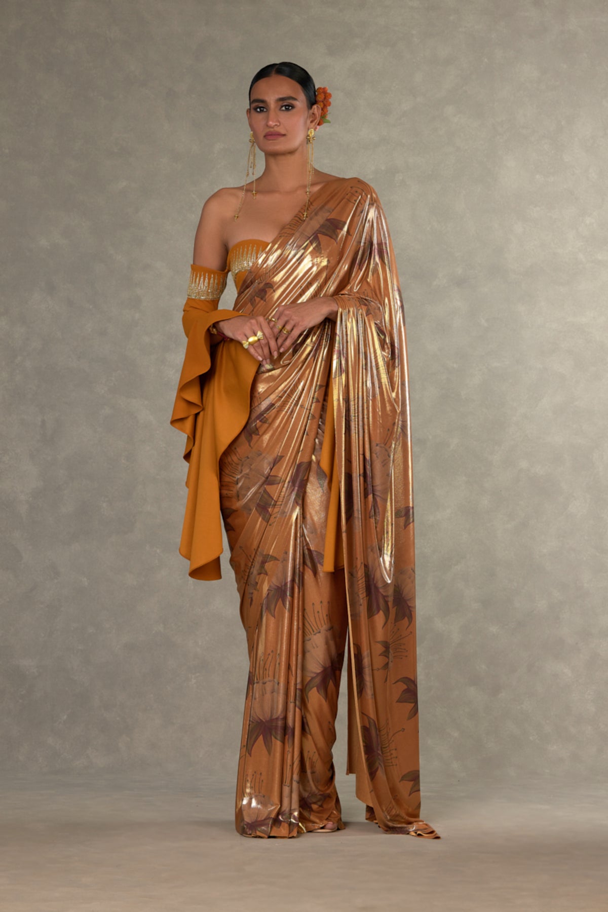 Ochre &#39;Masakali&#39; Saree