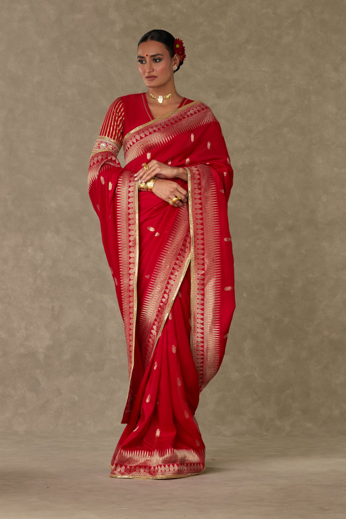 Red Haath Phool Saree