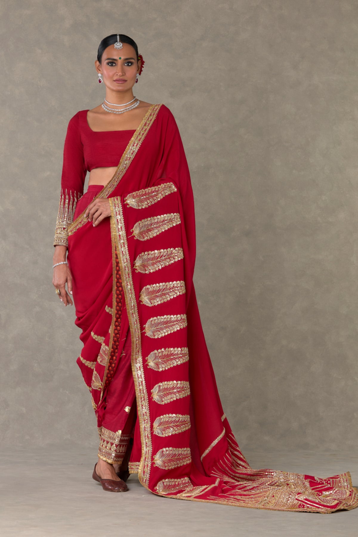 Red Son-Patti Saree