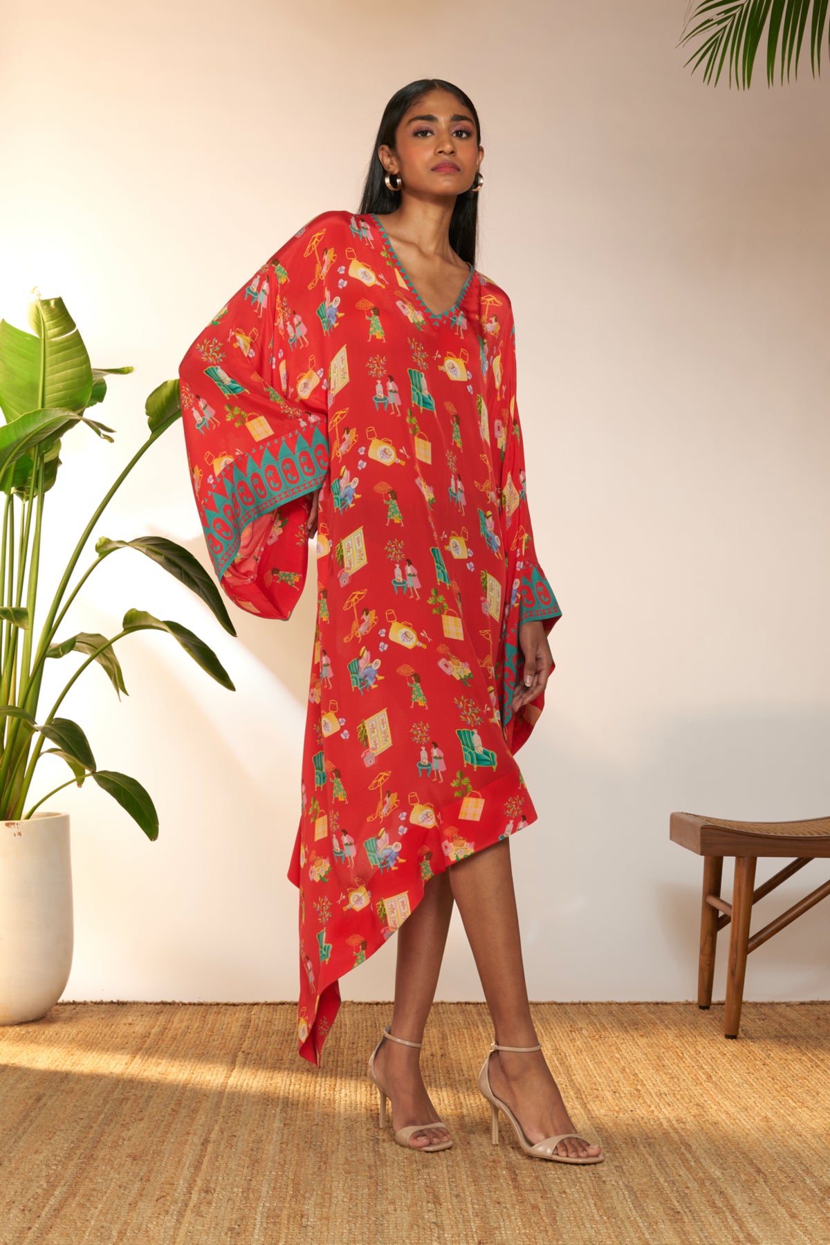 Red Jam And Toast Asymmetrical Kaftan