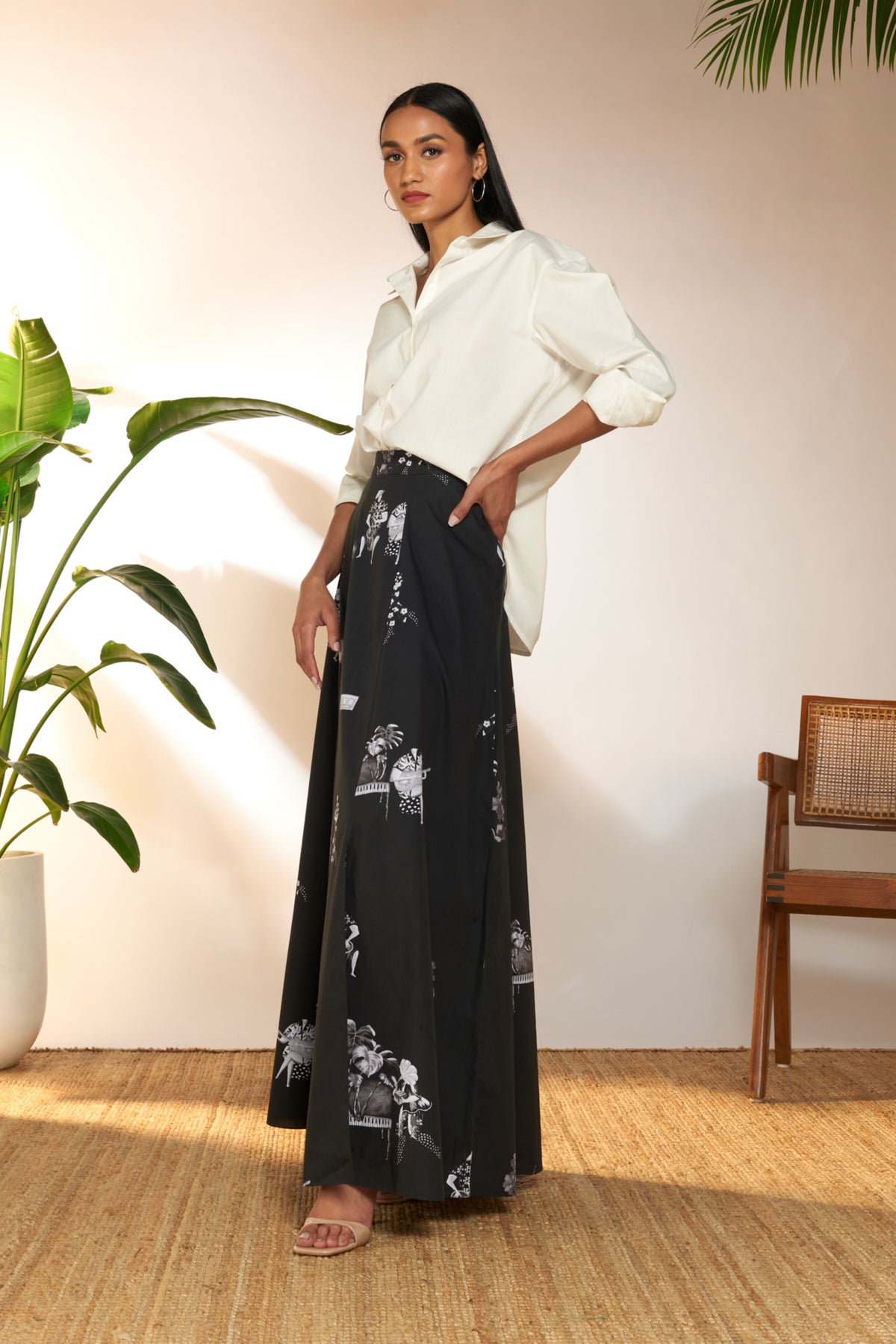 Tropicool Greyscale Maxi Skirt