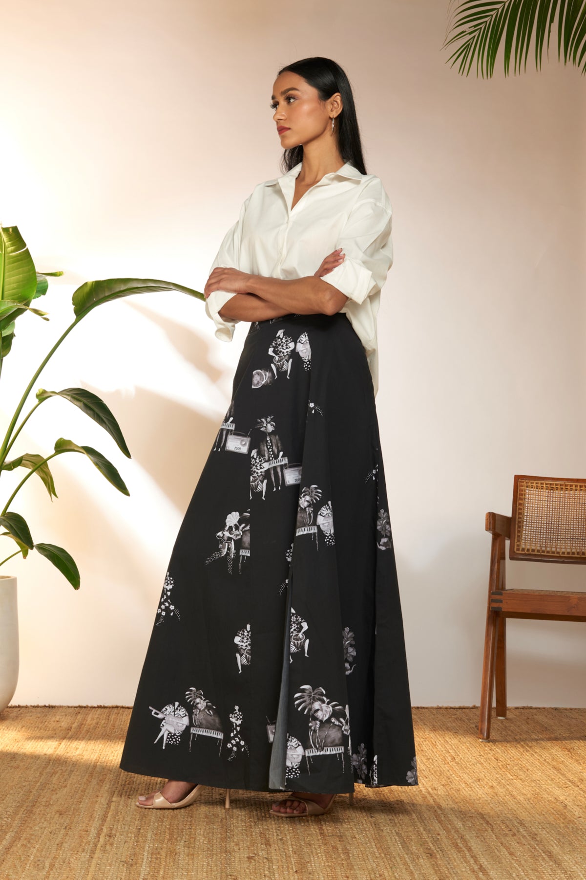 Tropicool Greyscale Maxi Skirt