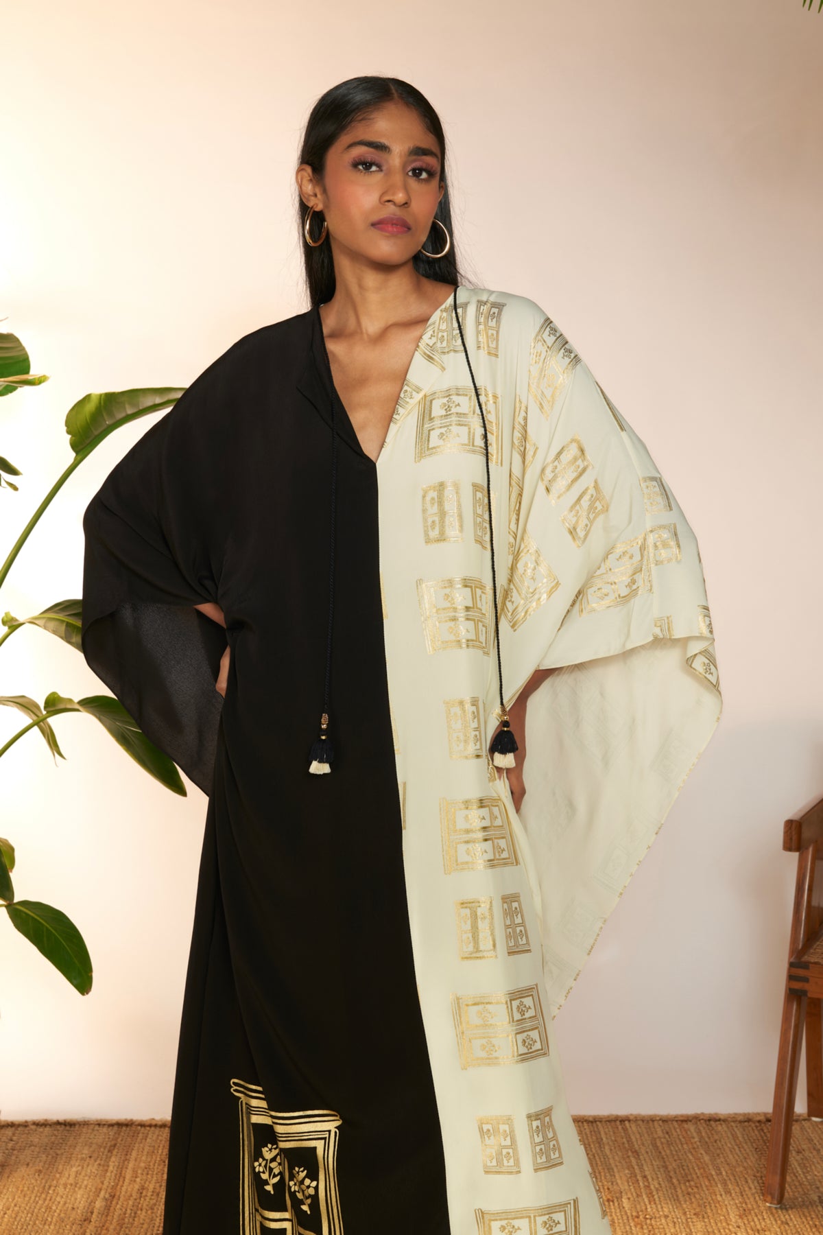 Half And Half Open Door Foil Kaftan