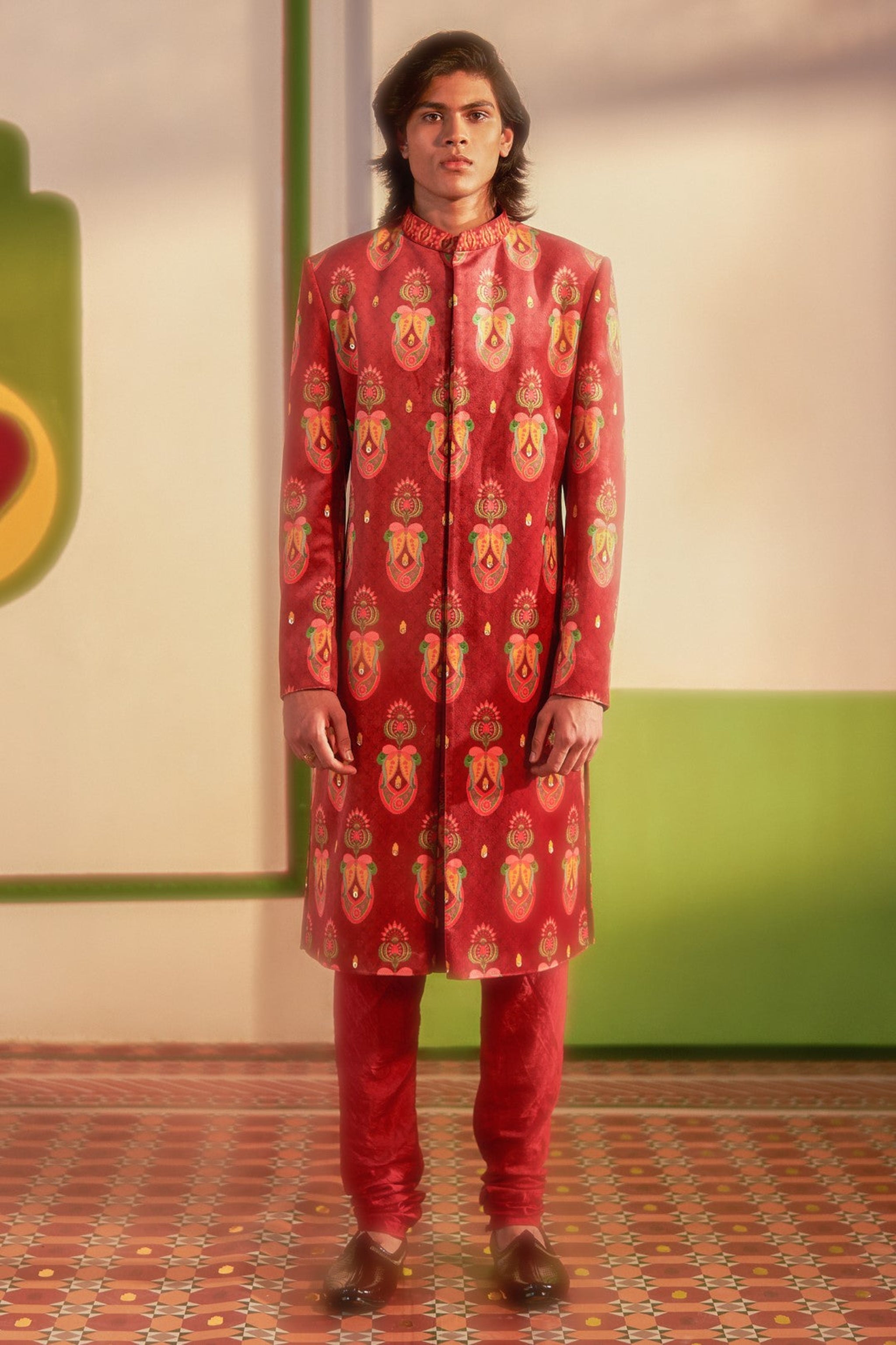 Siddhartha Bansal Menswear signature royal maroon sherwani set Elahe