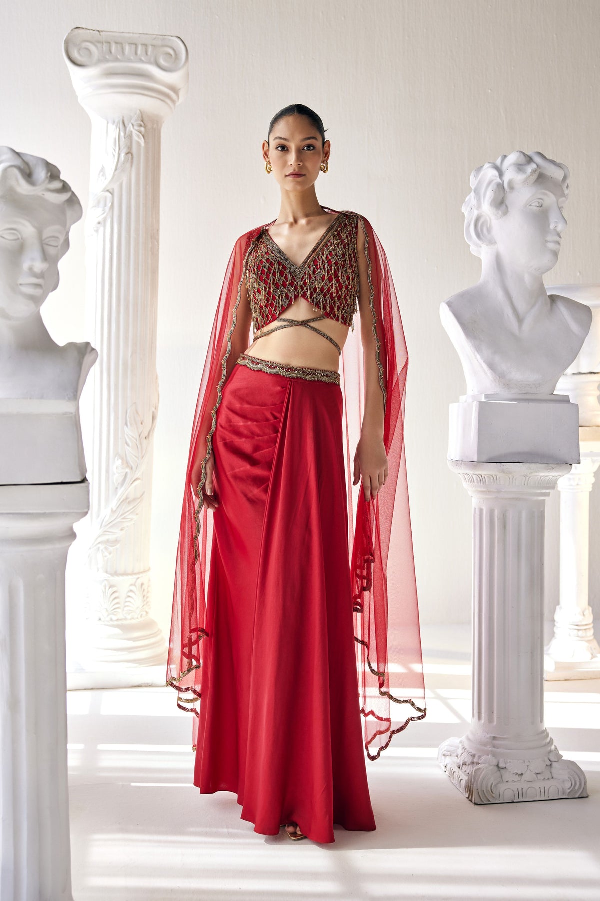 Elegant Red Cape Set