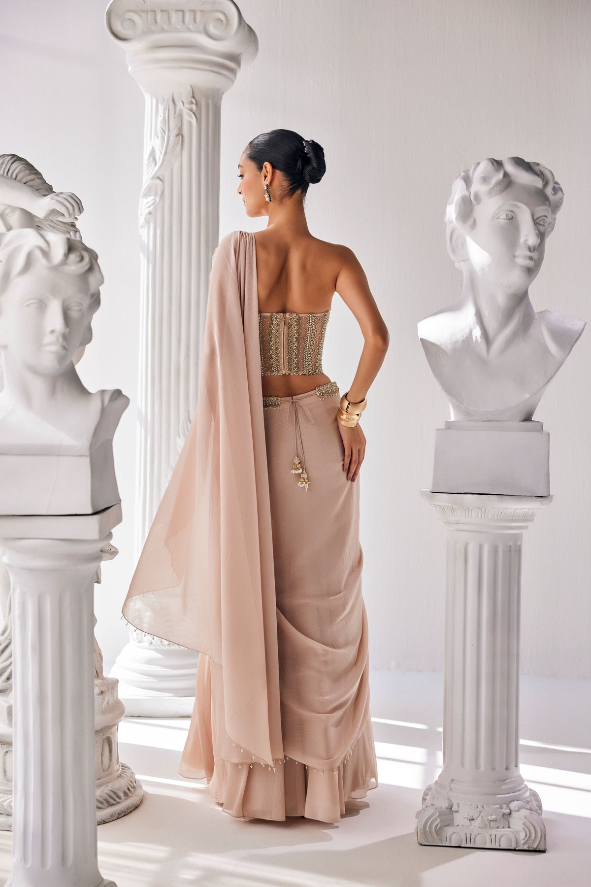 Metallic Shimmer Draped Saree Set