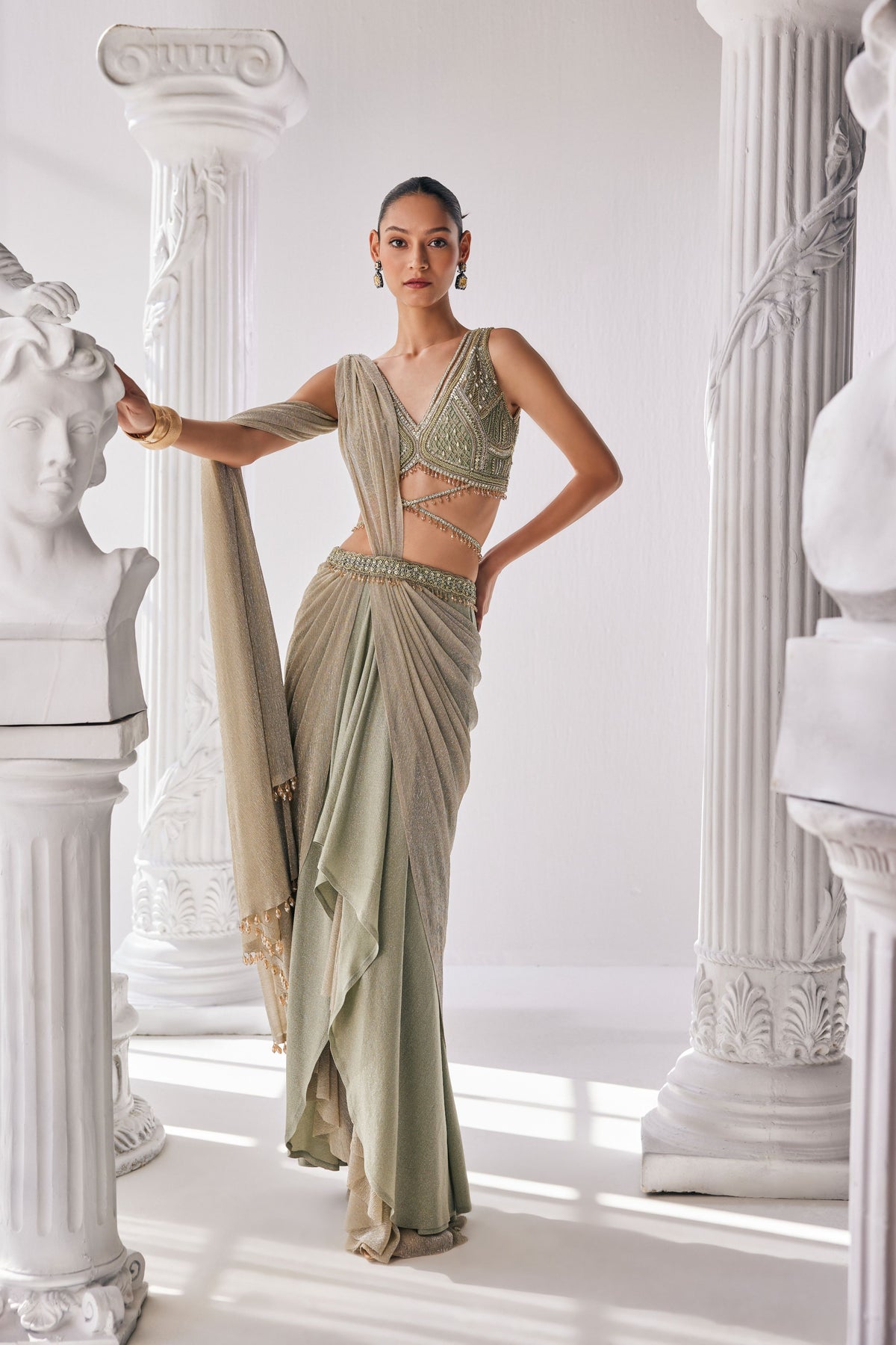 Jade Green Drape Saree Set