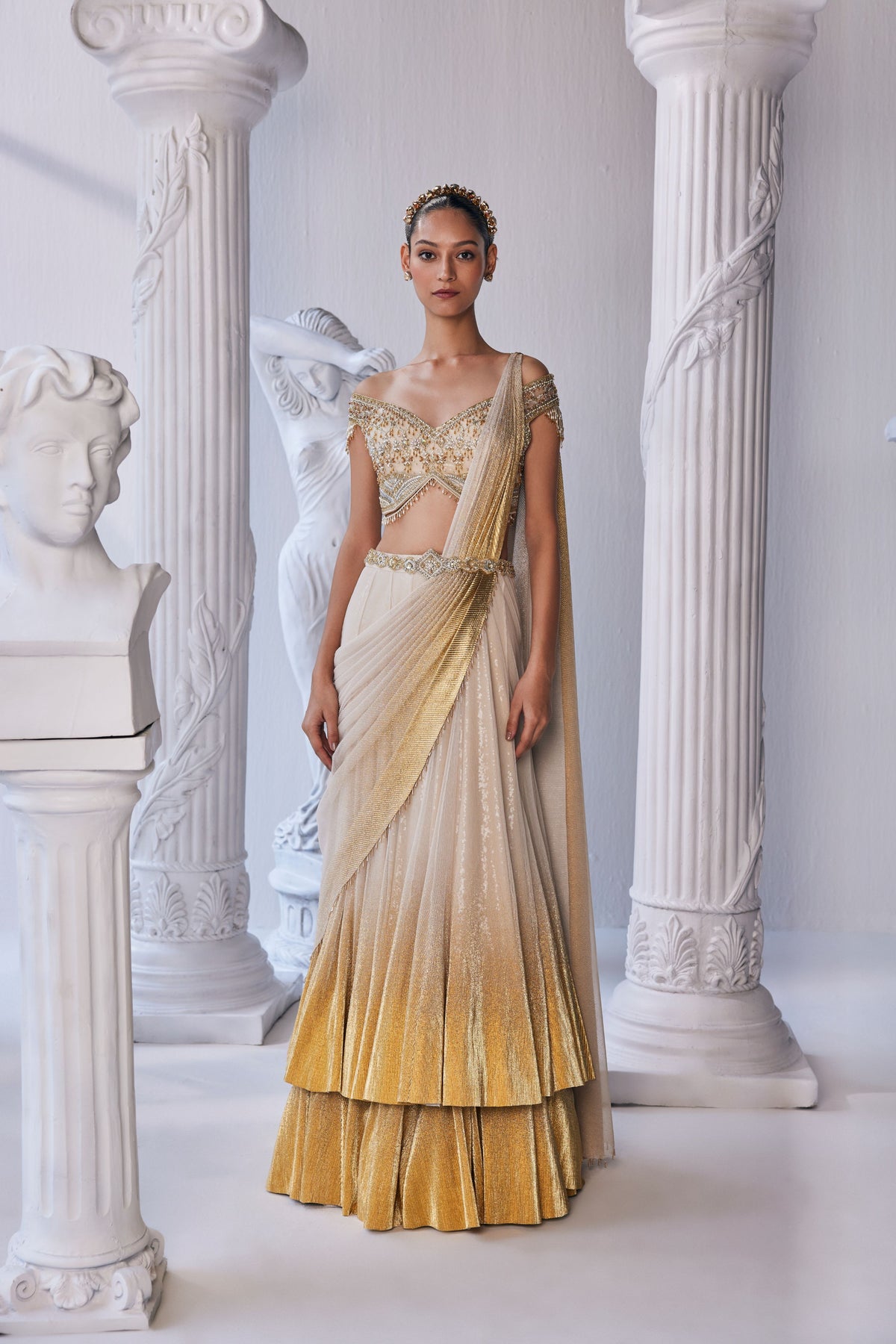 Pleated Gold Lehenga Set