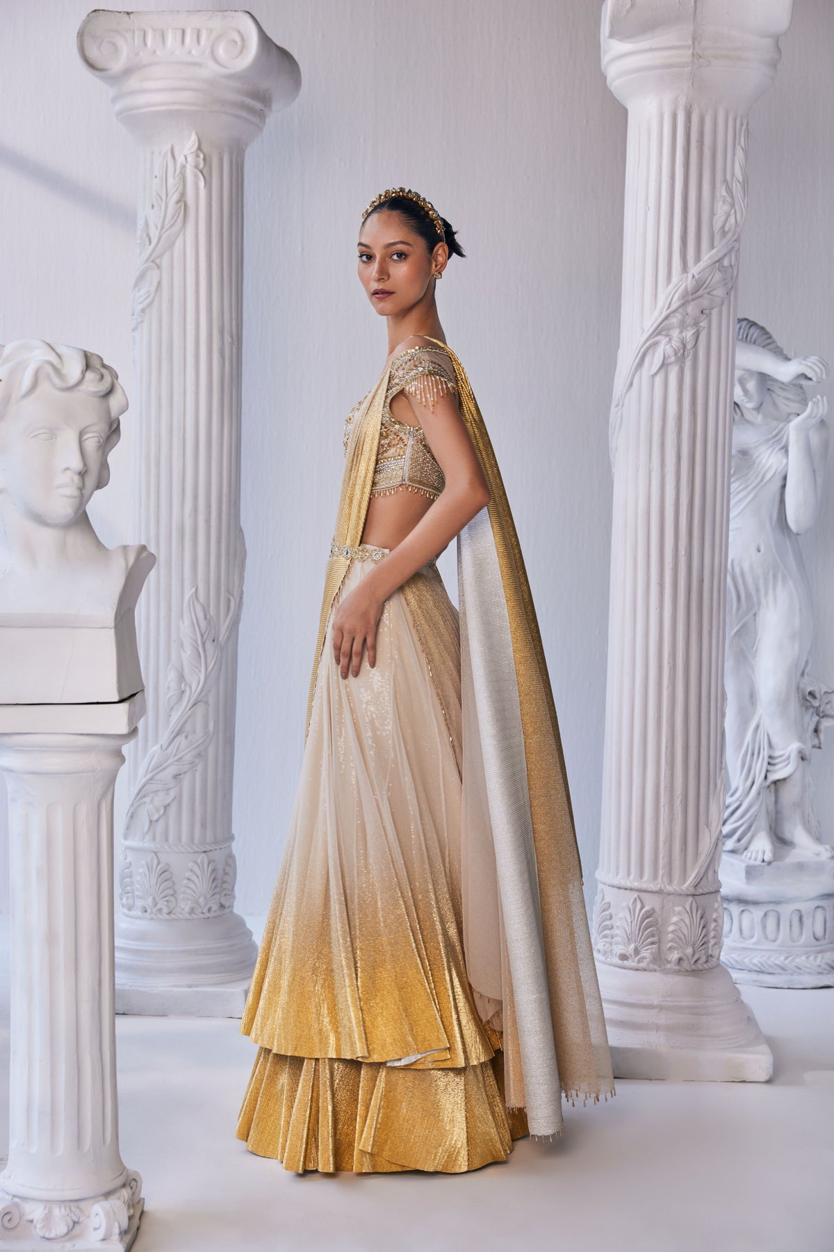 Pleated Gold Lehenga Set