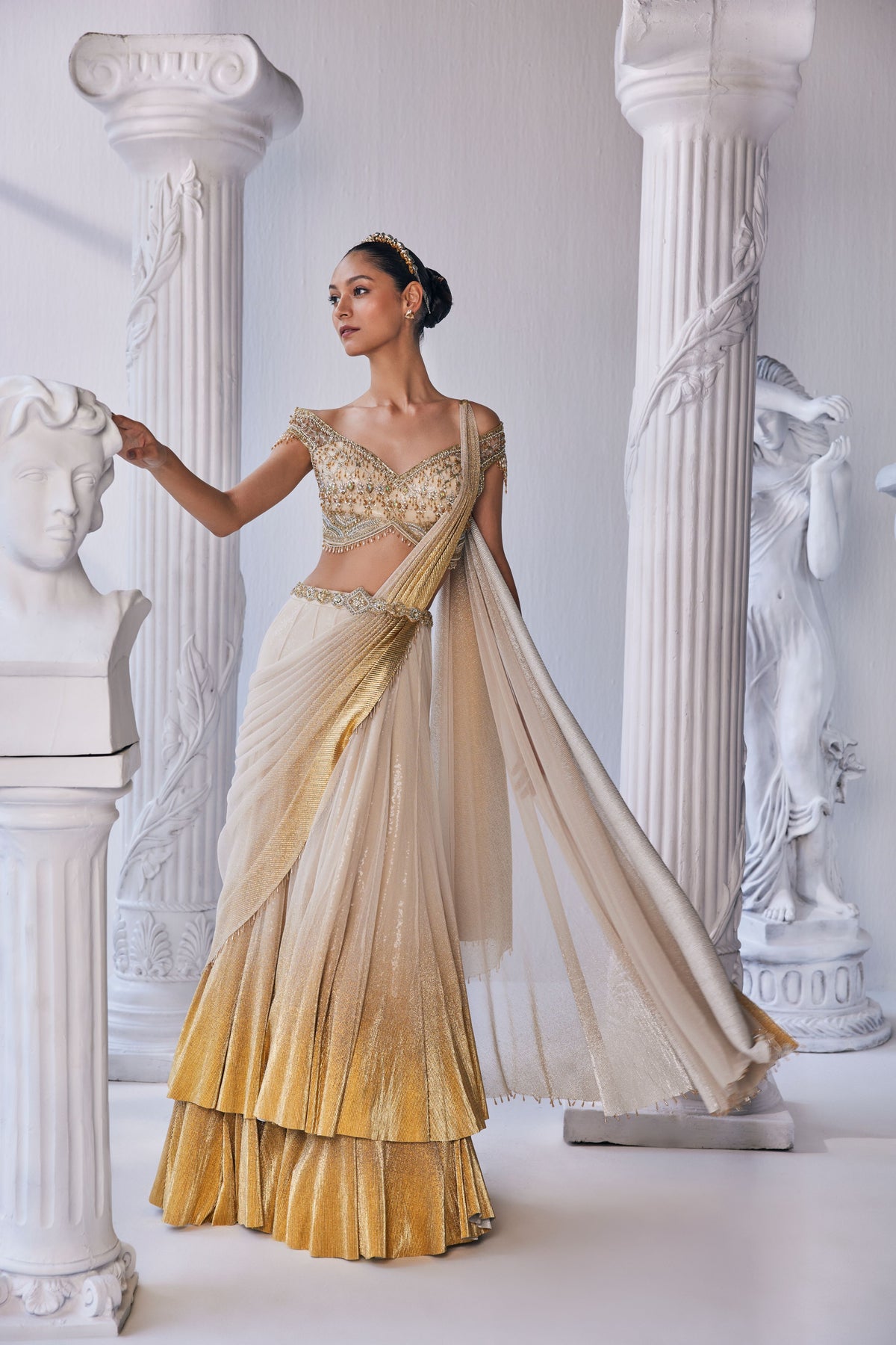 Pleated Gold Lehenga Set