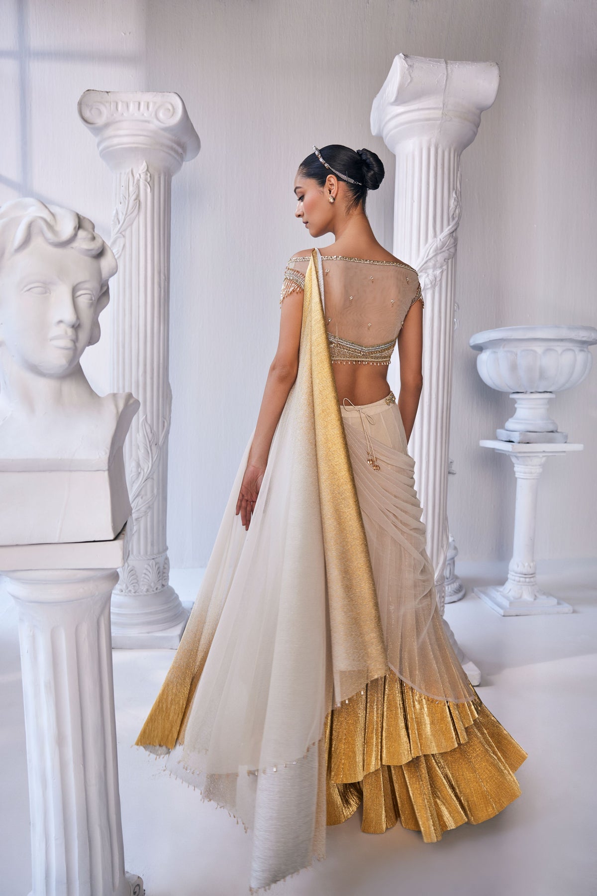 Pleated Gold Lehenga Set