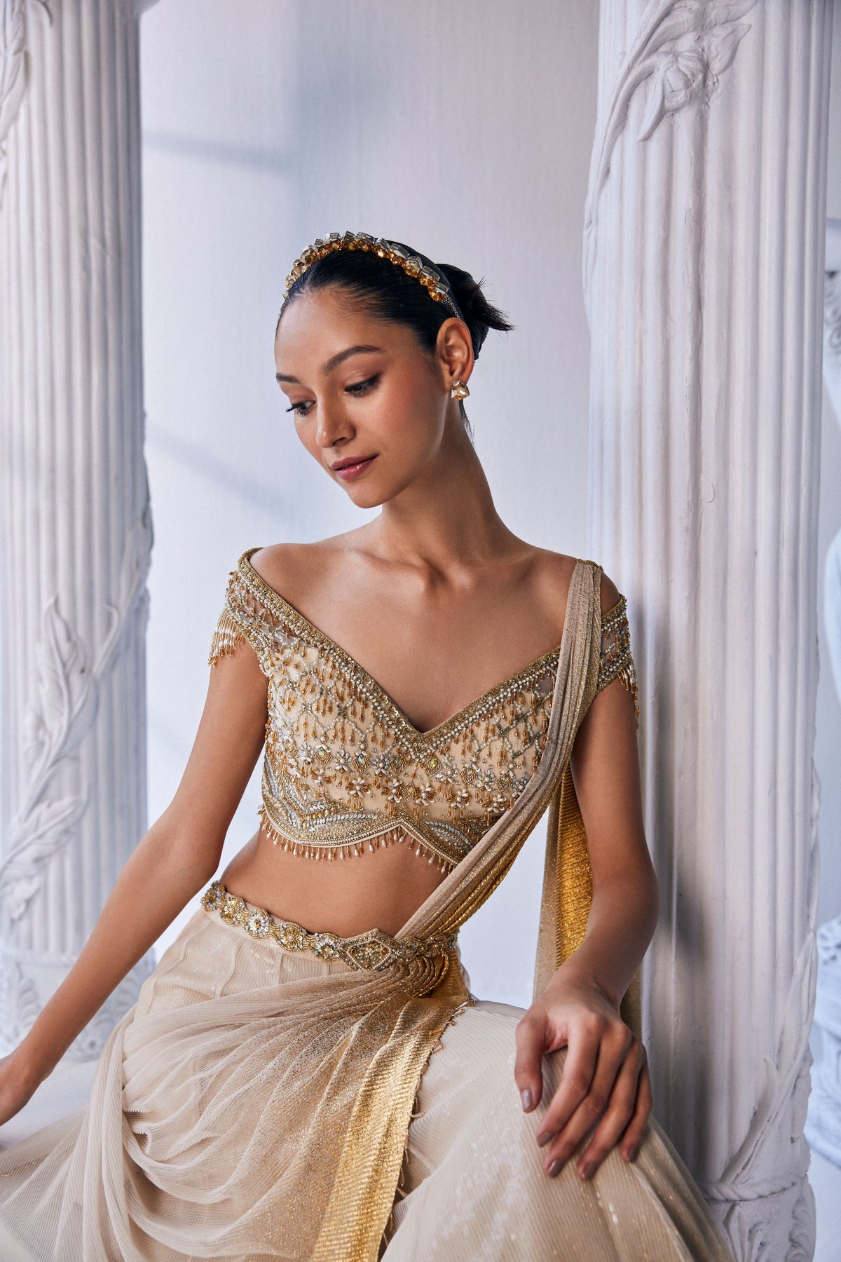 Pleated Gold Lehenga Set
