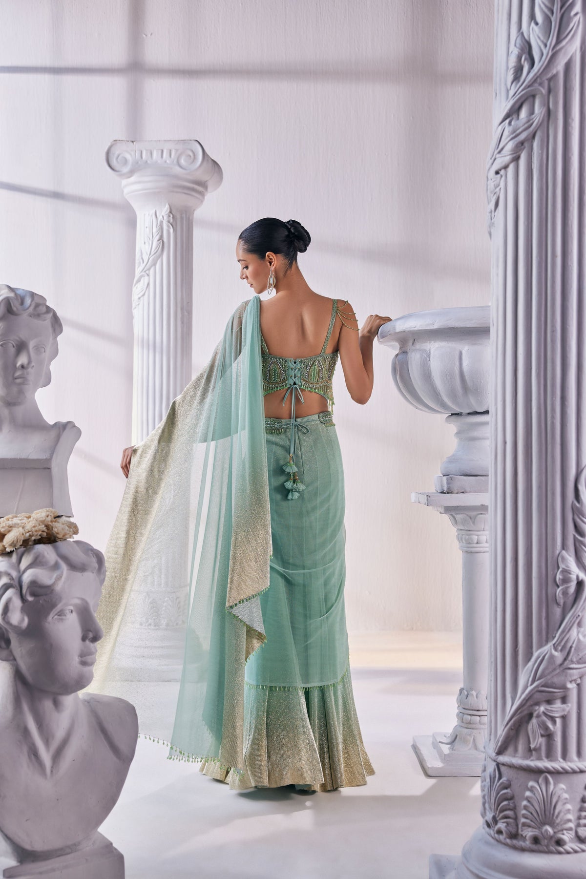 Pista Draped Layer Lehenga Set