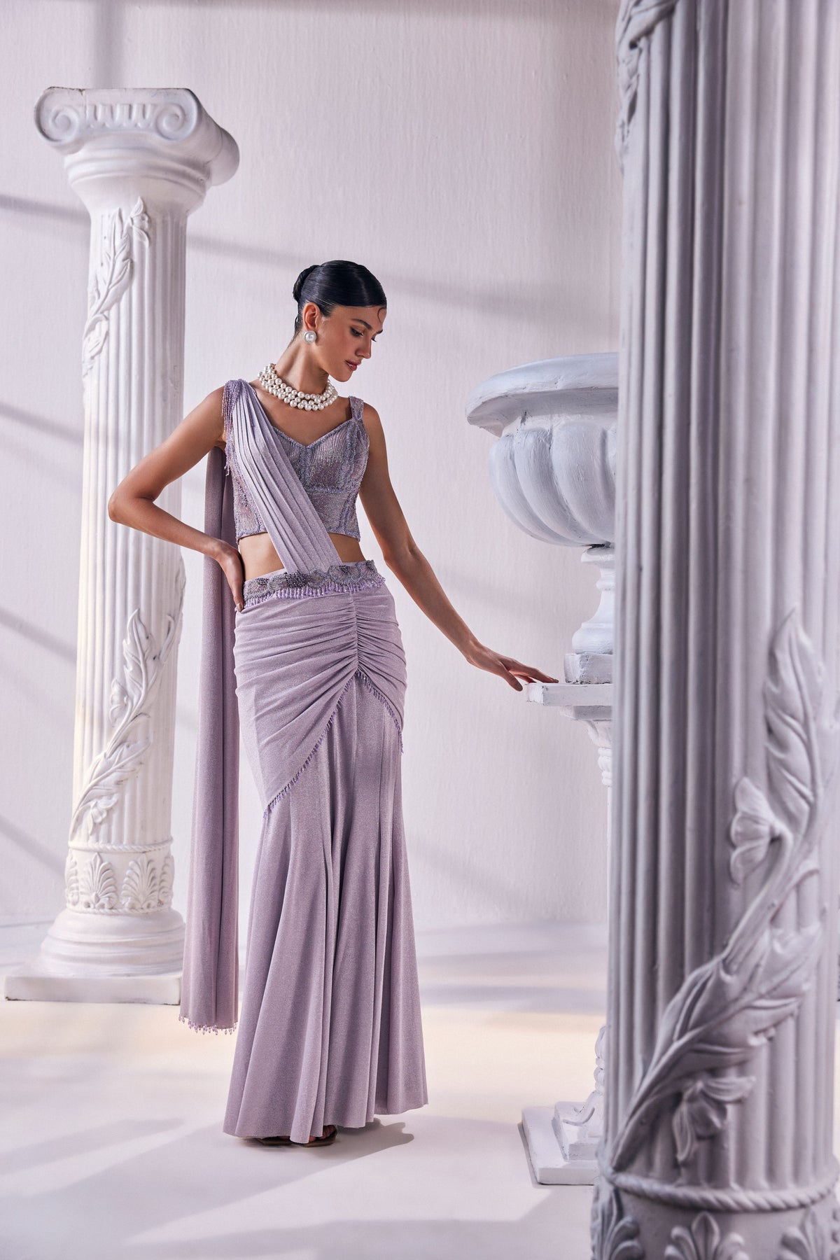 Lilac Draped Saree Set