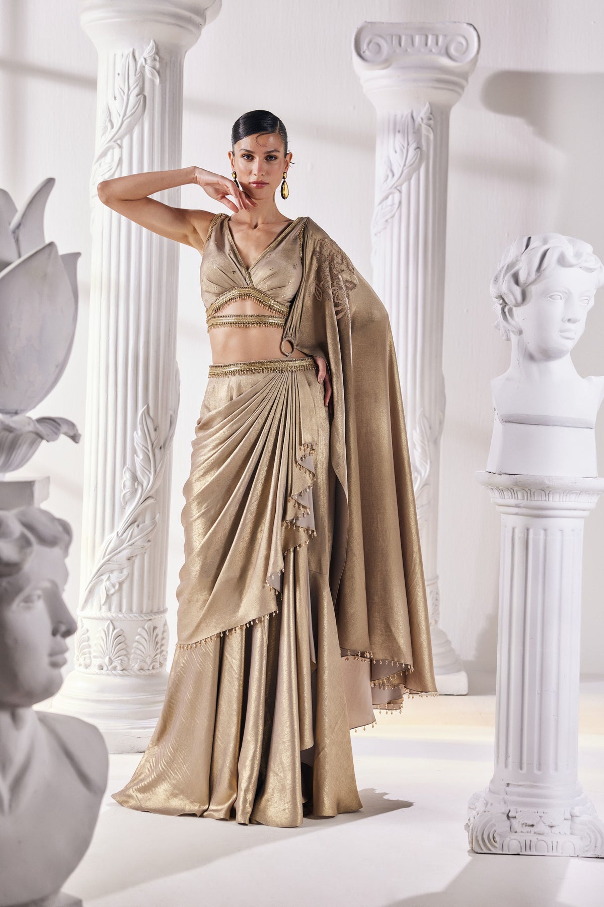Metallic Drape Saree Set