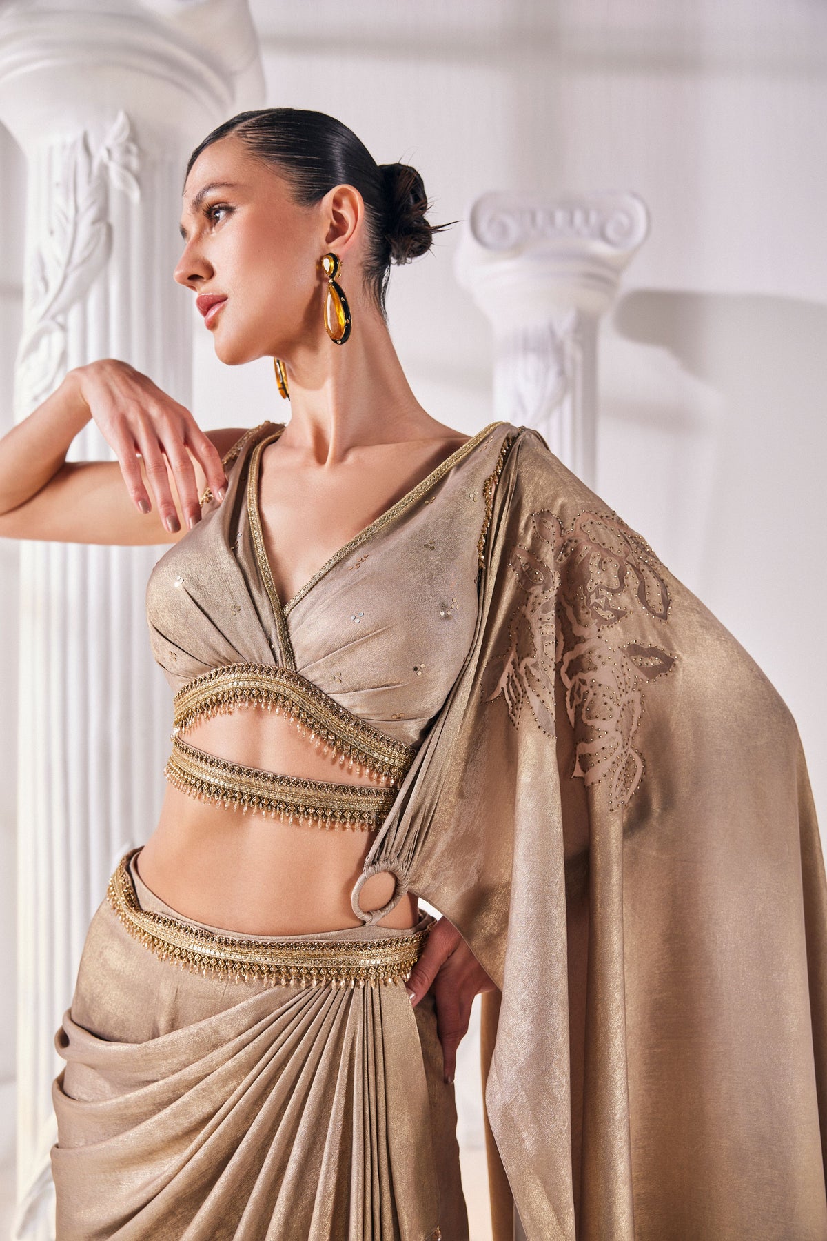 Metallic Drape Saree Set