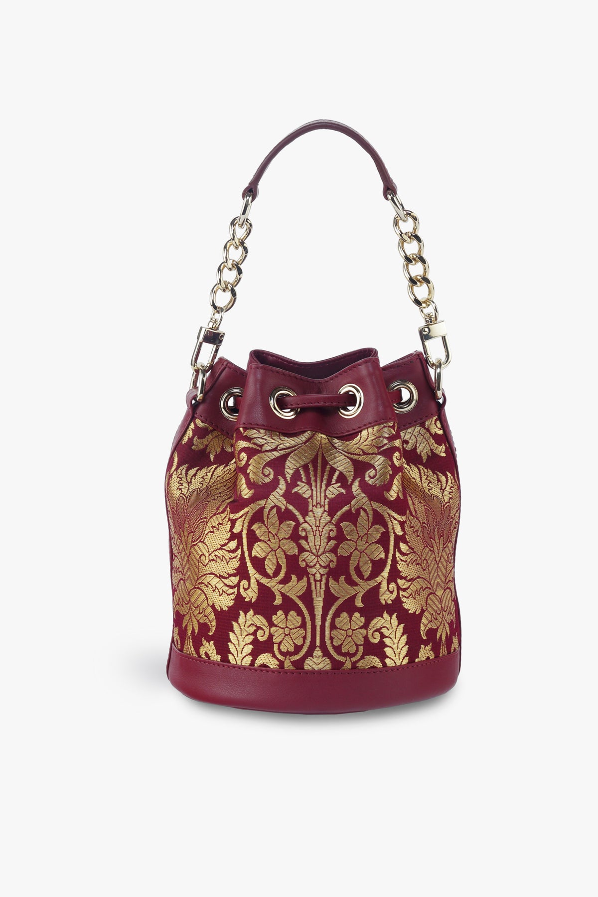 Divine Maroon Brocade Bucket Bag