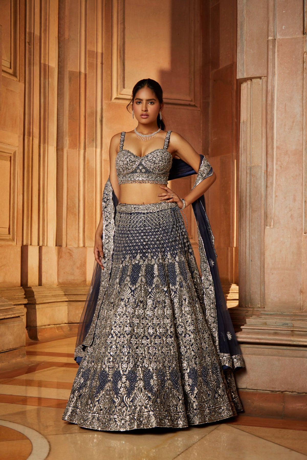 Blue Tulle Lehenga Choli Set