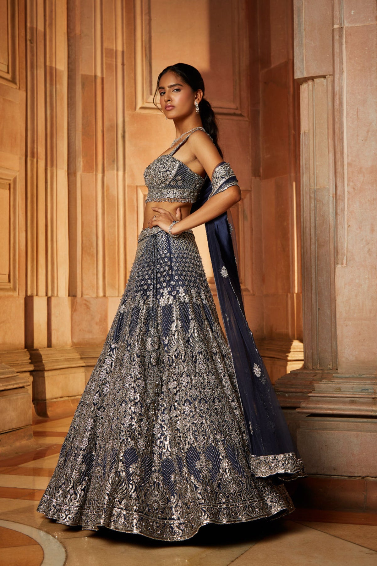 Blue Tulle Lehenga Choli Set