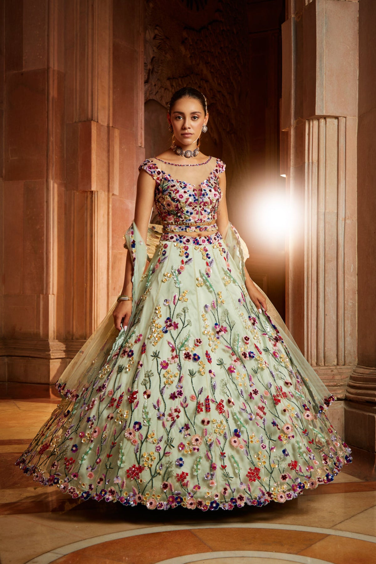Mint Green Tulle Lehenga Set