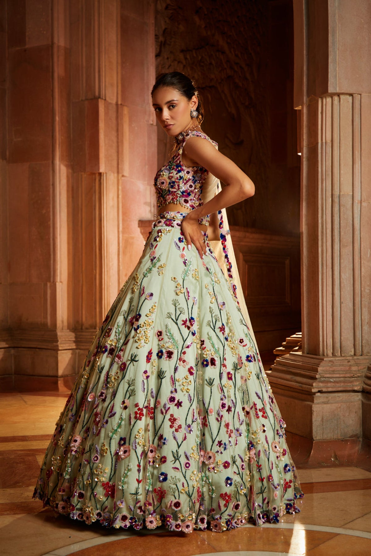 Mint Green Tulle Lehenga Set
