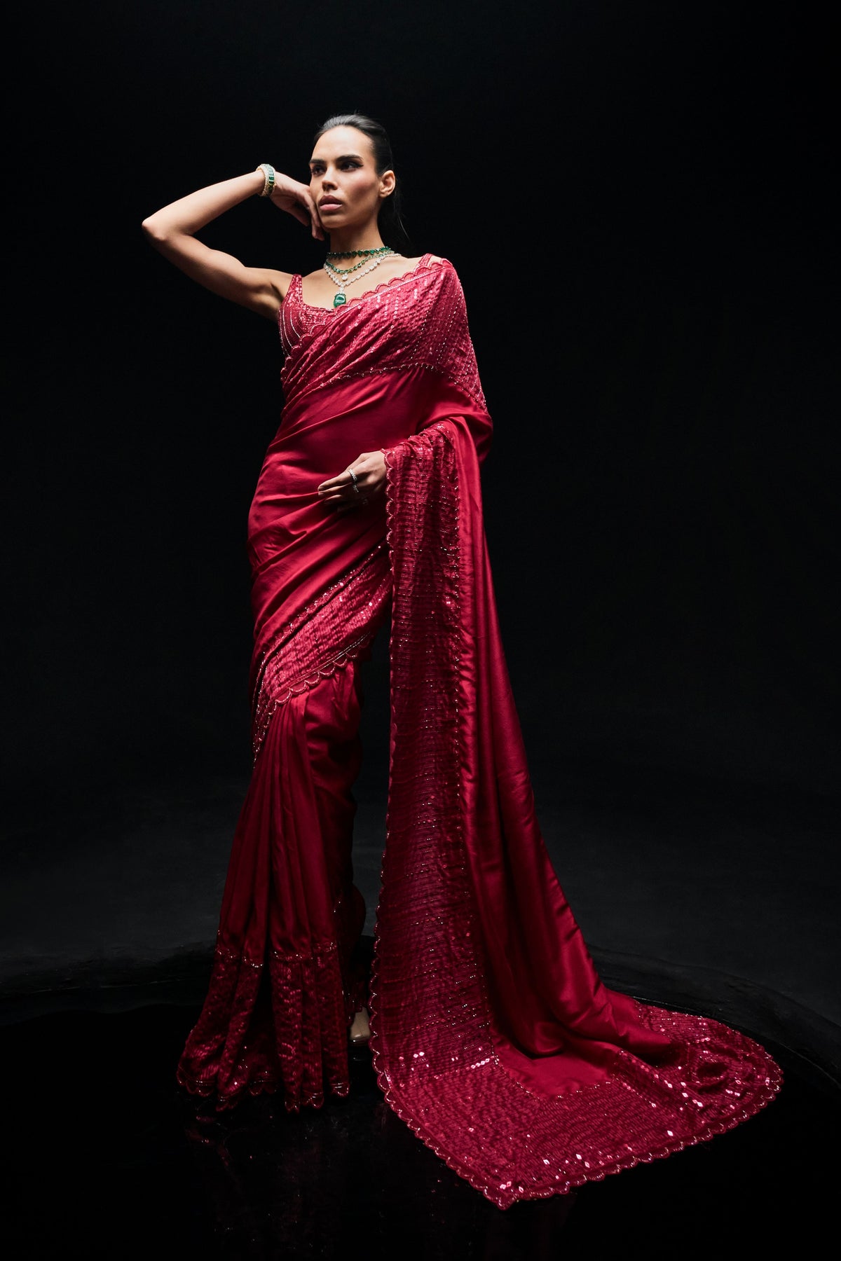 Red Dupin Silk Saree Set