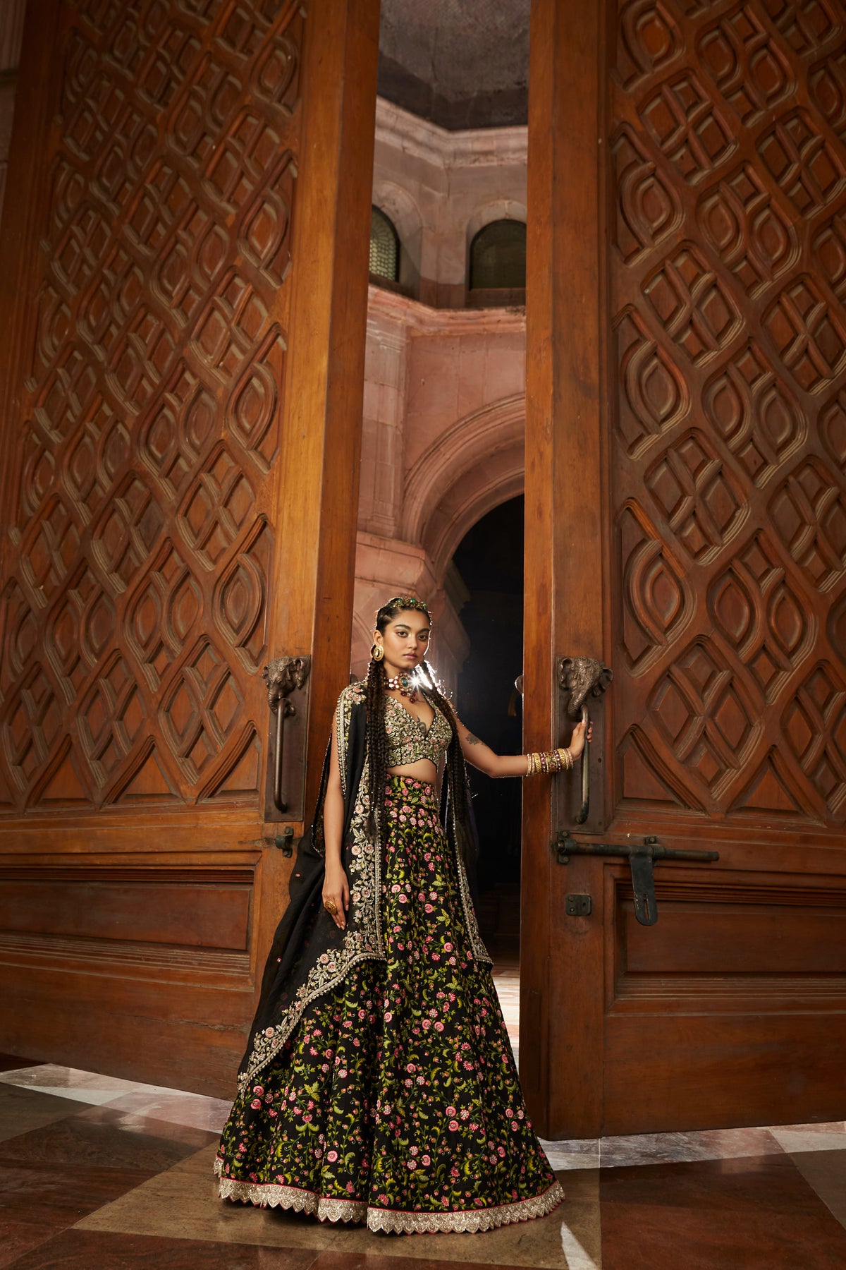 Black Resham Embroidered Twine Lehenga