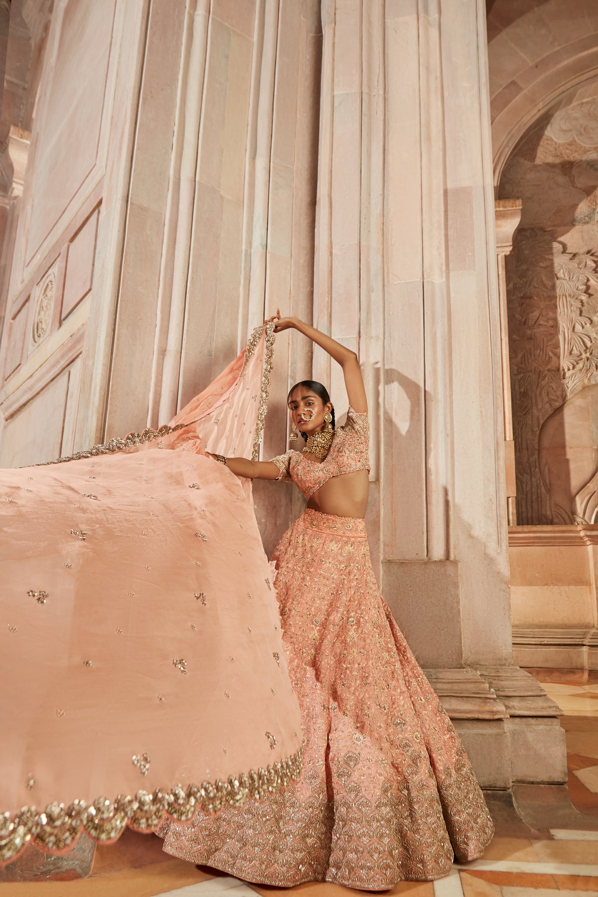 Peach Resham Jaal Lehenga