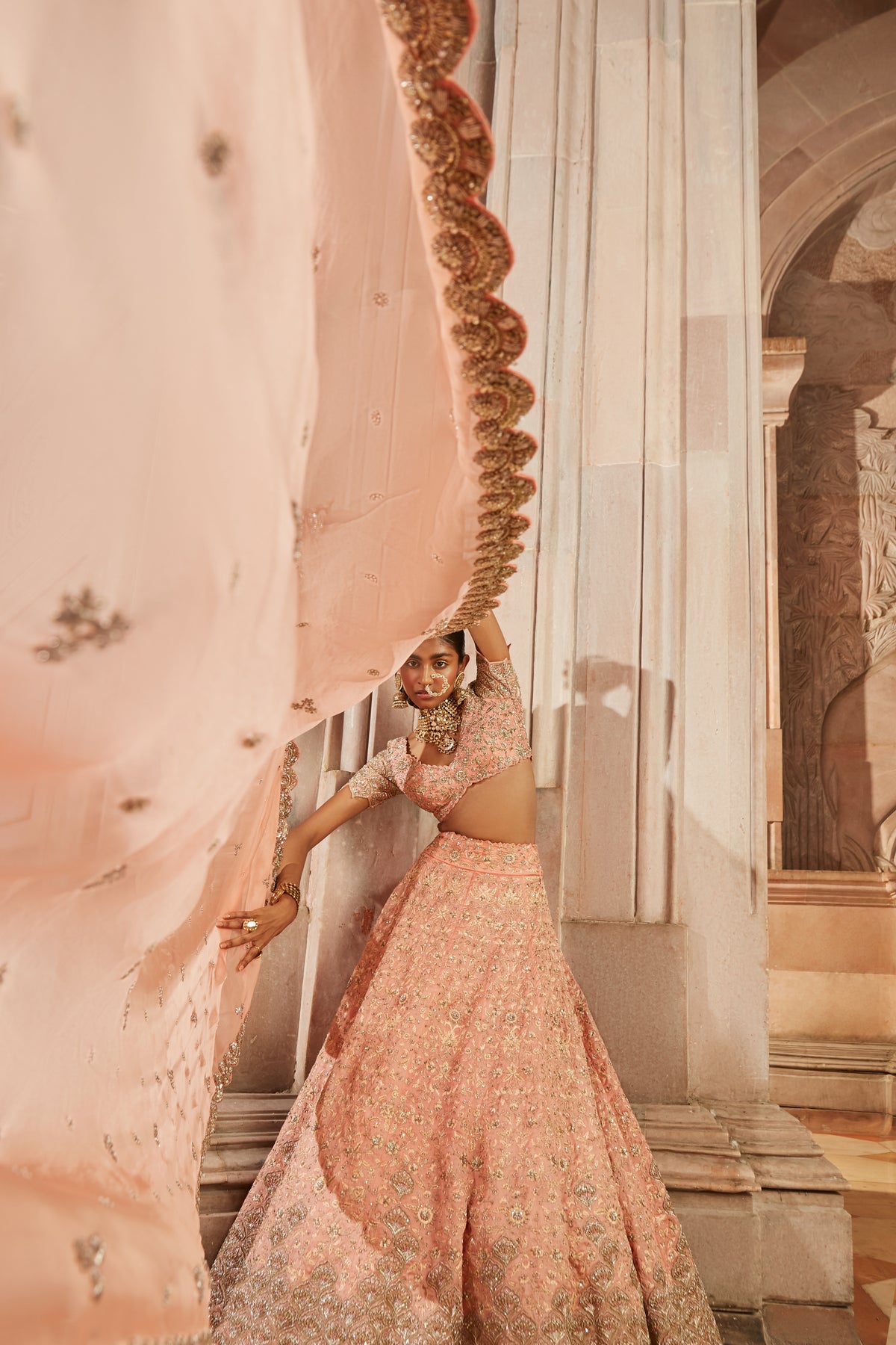 Peach Resham Jaal Lehenga