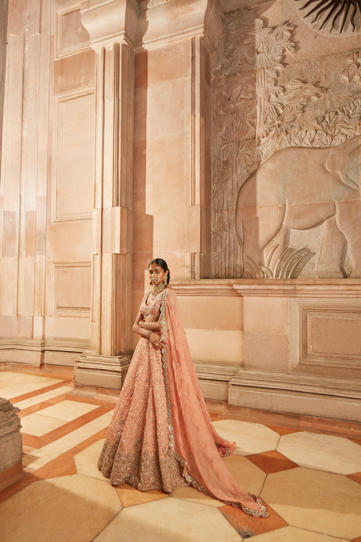 Peach Resham Jaal Lehenga