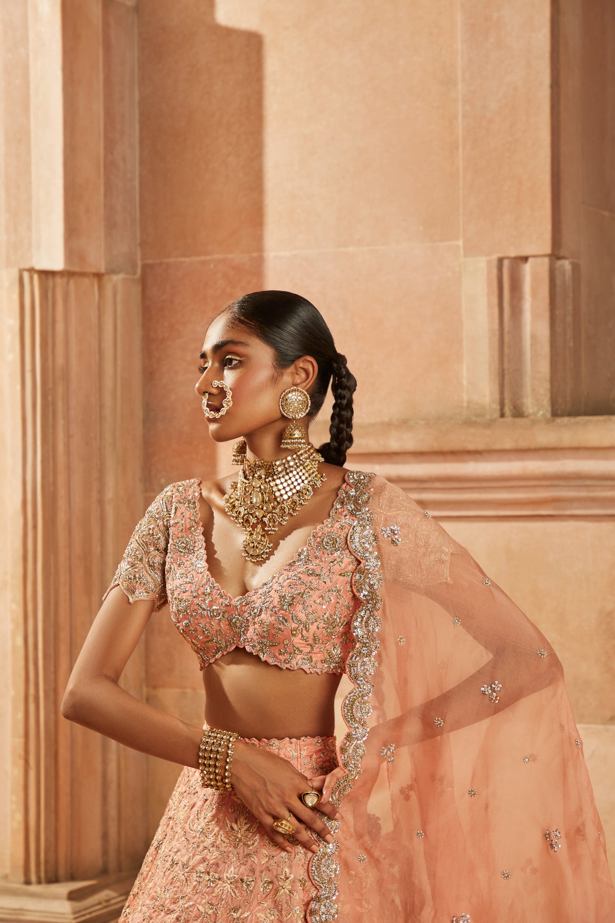 Peach Resham Jaal Lehenga