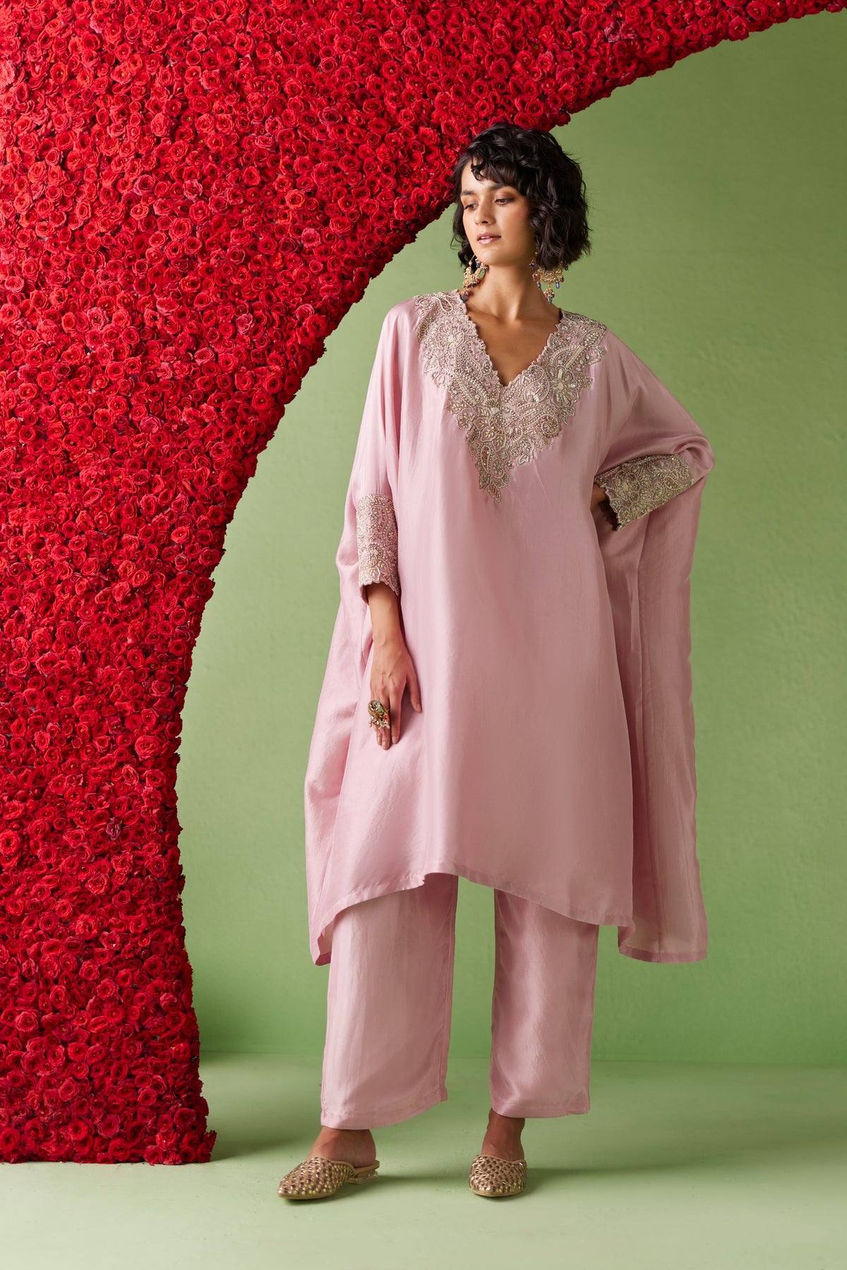 Pink Reva Cuff Kaftan Set