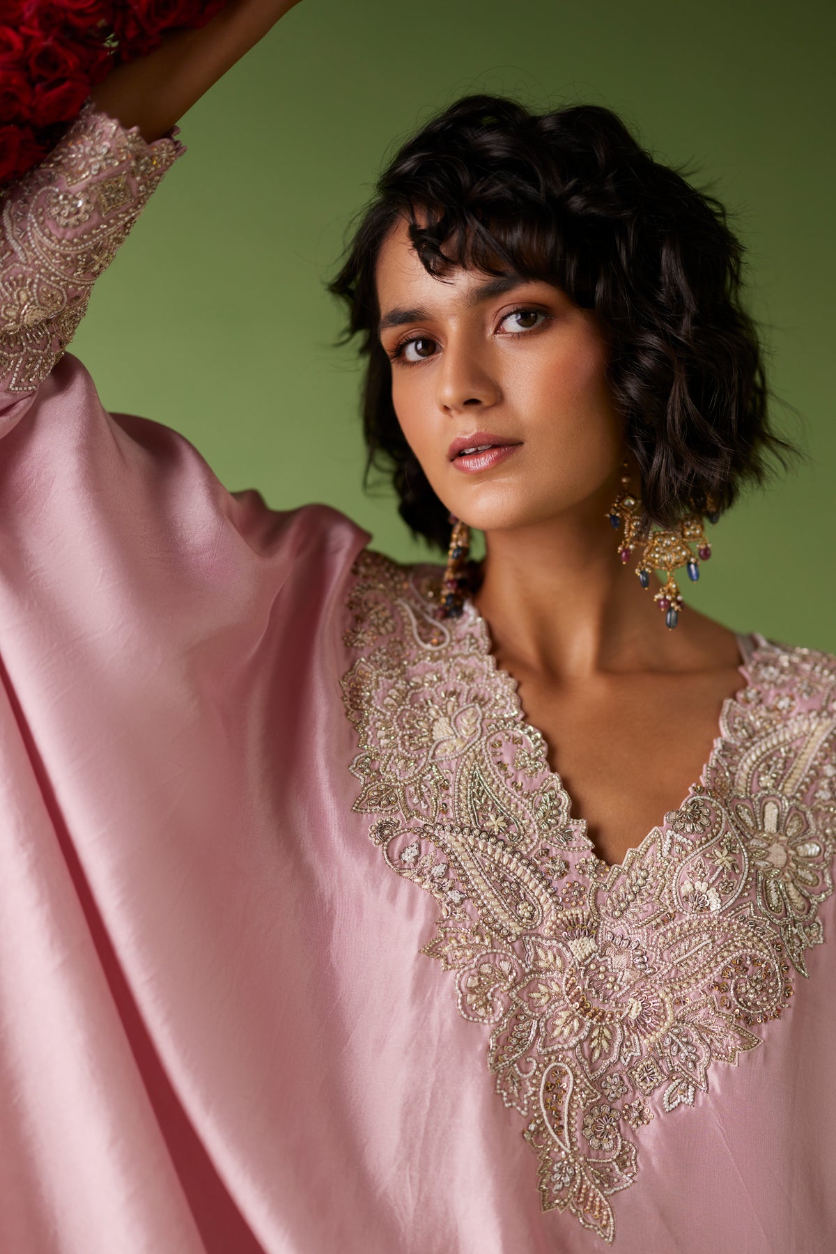 Pink Reva Cuff Kaftan Set