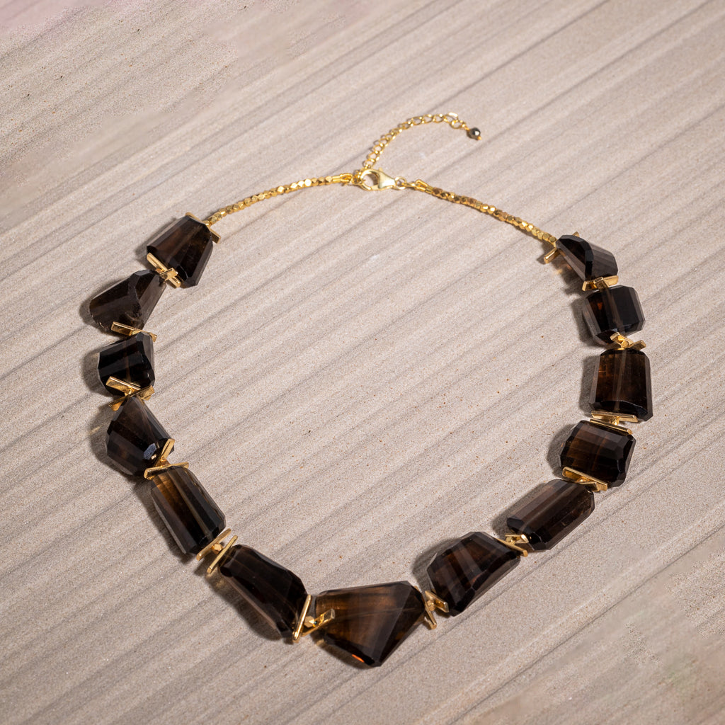 Smoky Quartz Geo Beads Necklace