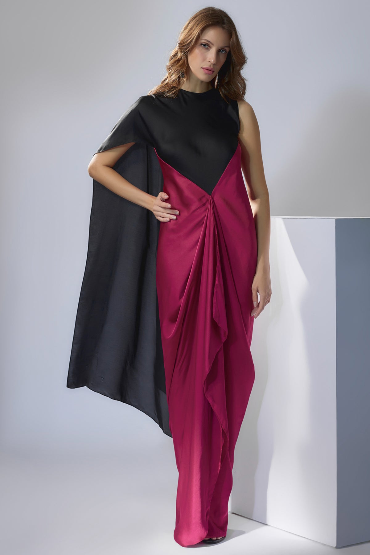 Black &amp; Maroon Drape Gown