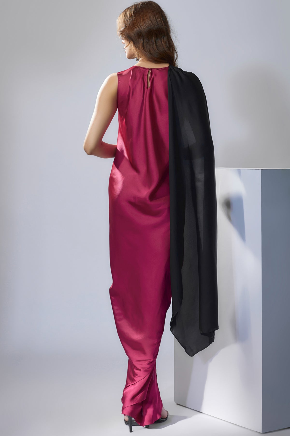 Black &amp; Maroon Drape Gown