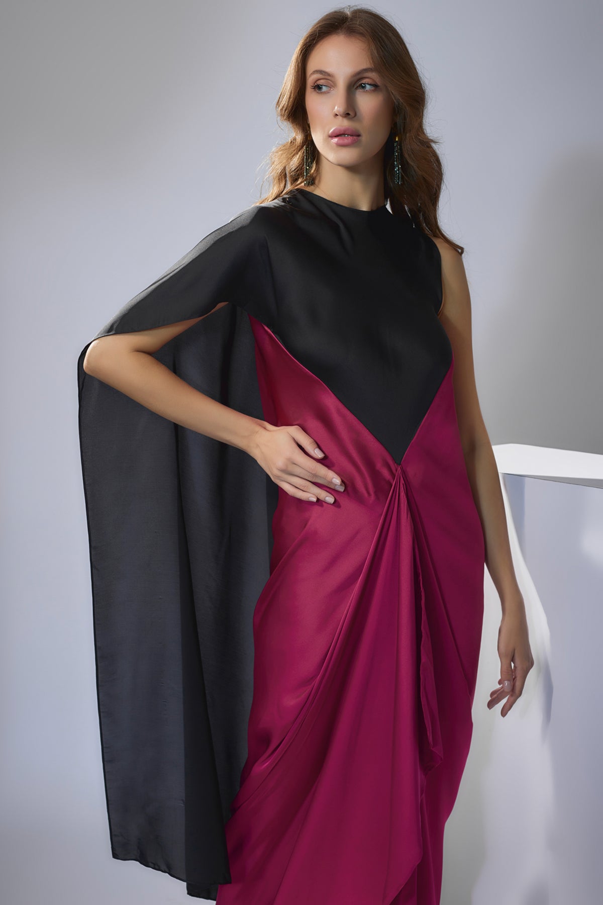 Black &amp; Maroon Drape Gown