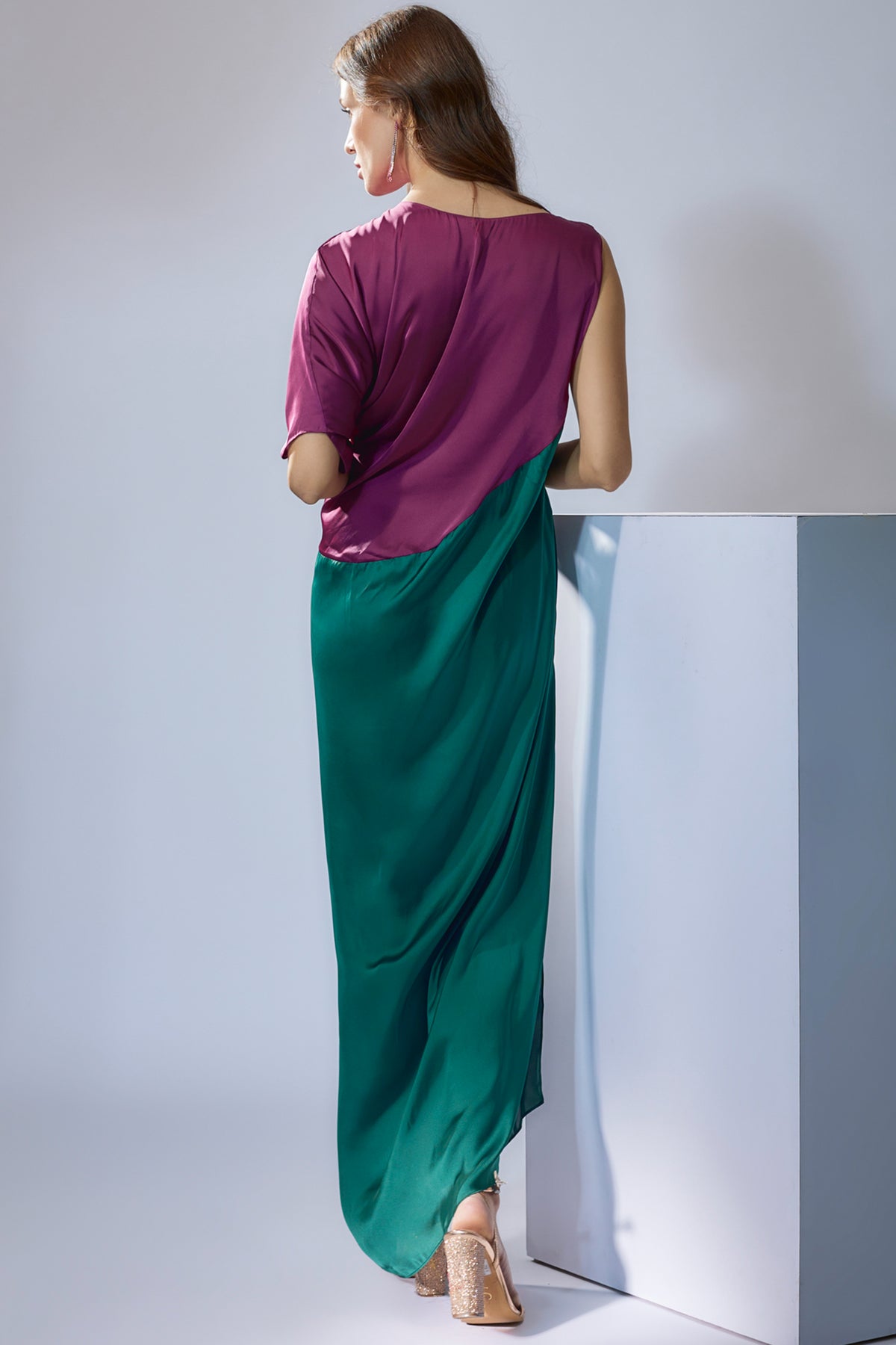 Wine &amp; Sea Green Drape Dress