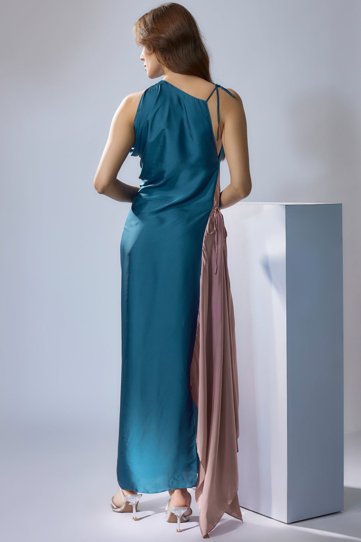 Teal &amp; Dull Pink Drape Gown