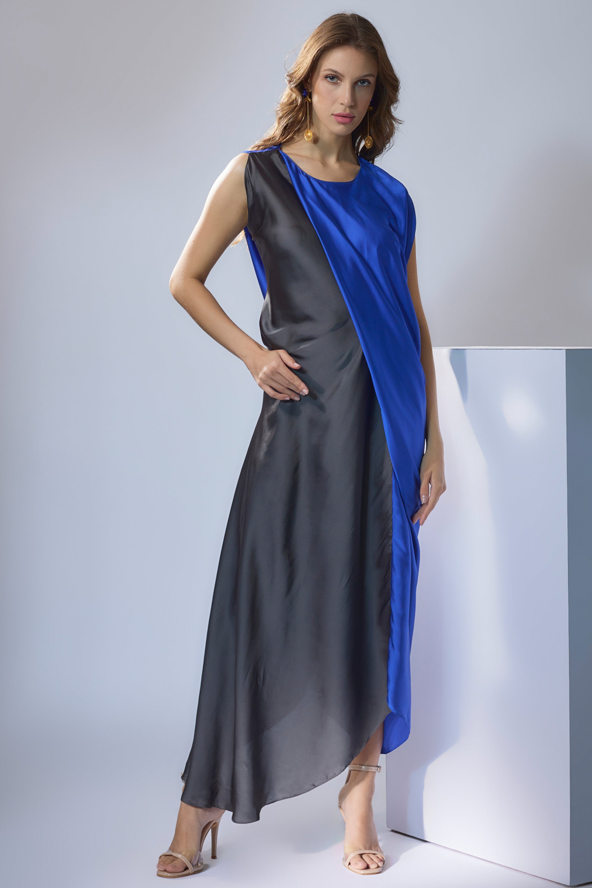 Na-Ka - Grey & Electric Blue Blocked Dress S Na-Ka - Grey & Electric Blue Blocked Dress S