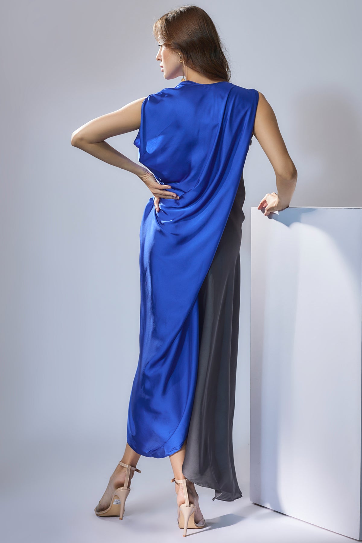 Grey &amp; Electric Blue Blocked Dress