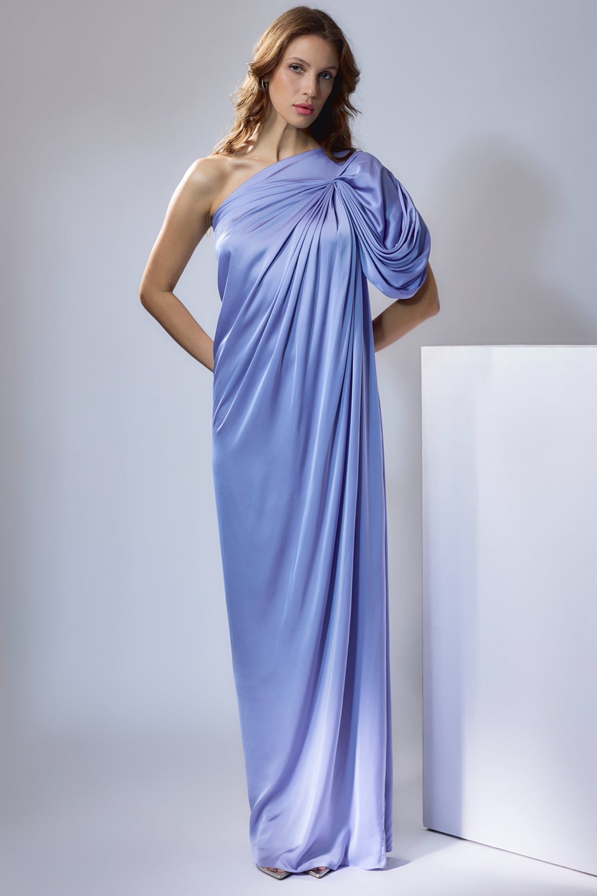Periwinkle Blue One-shoulder Drape Gown