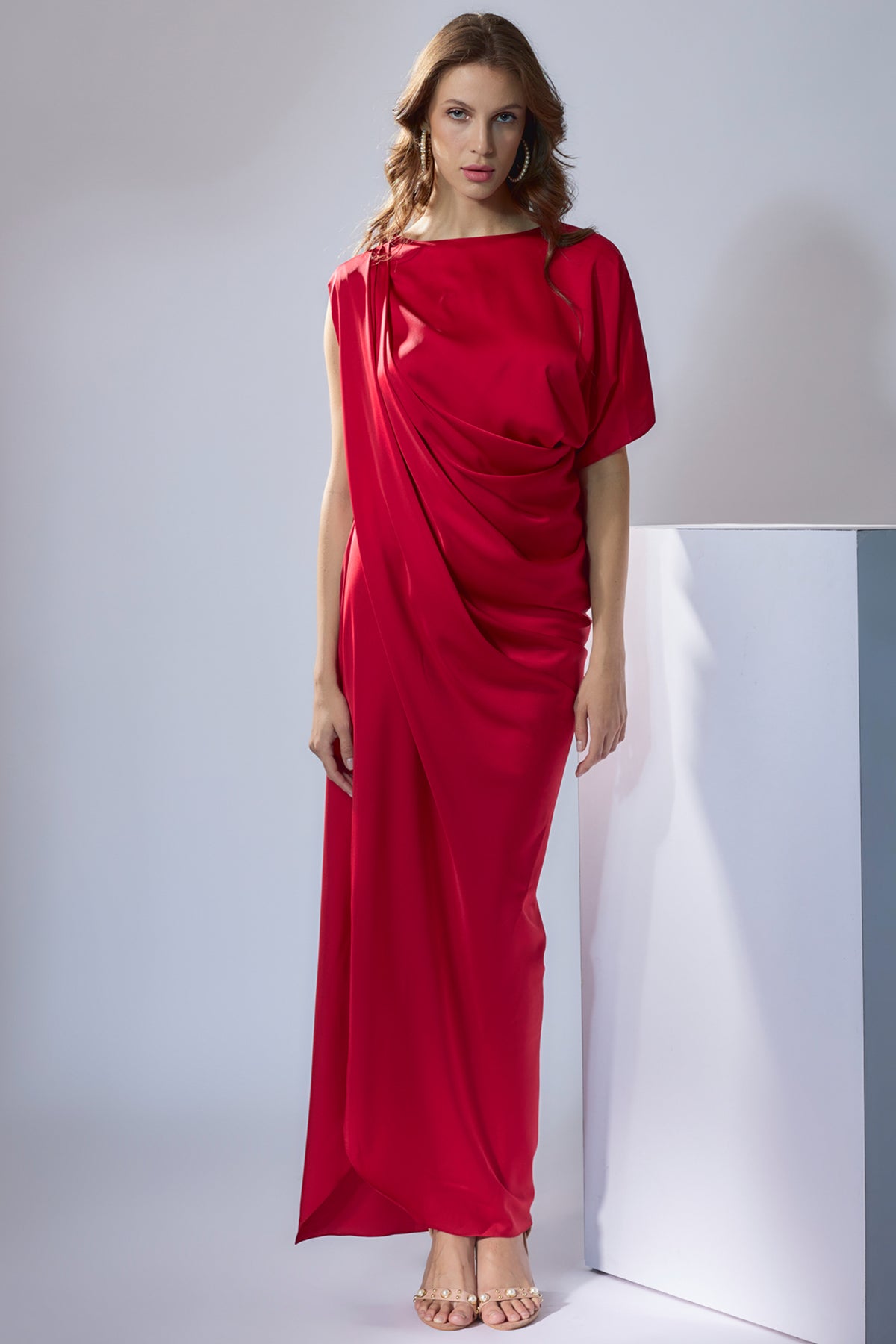 Red Cowl Draped Gown