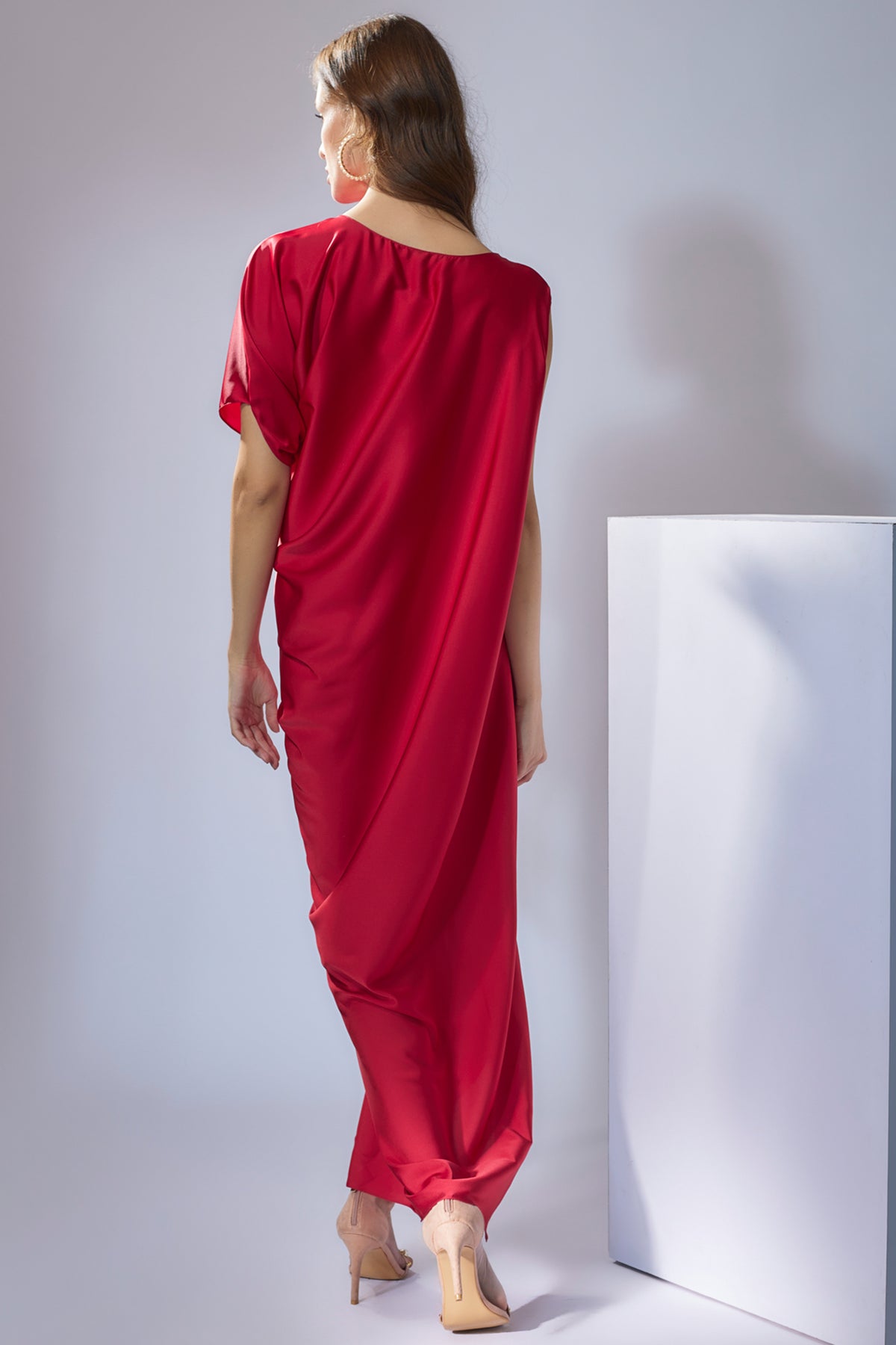 Red Cowl Draped Gown