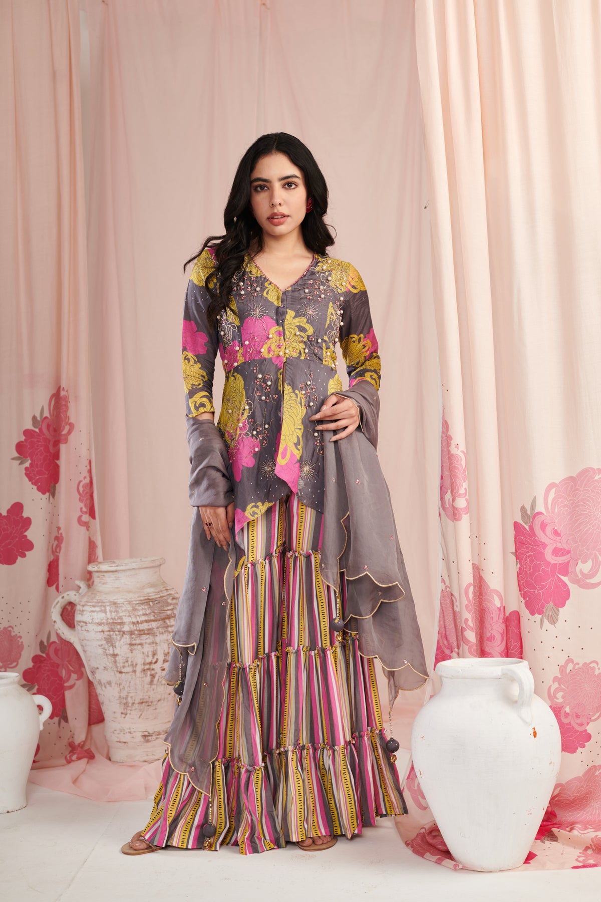 Grey Digital Printed Short Kurta Set